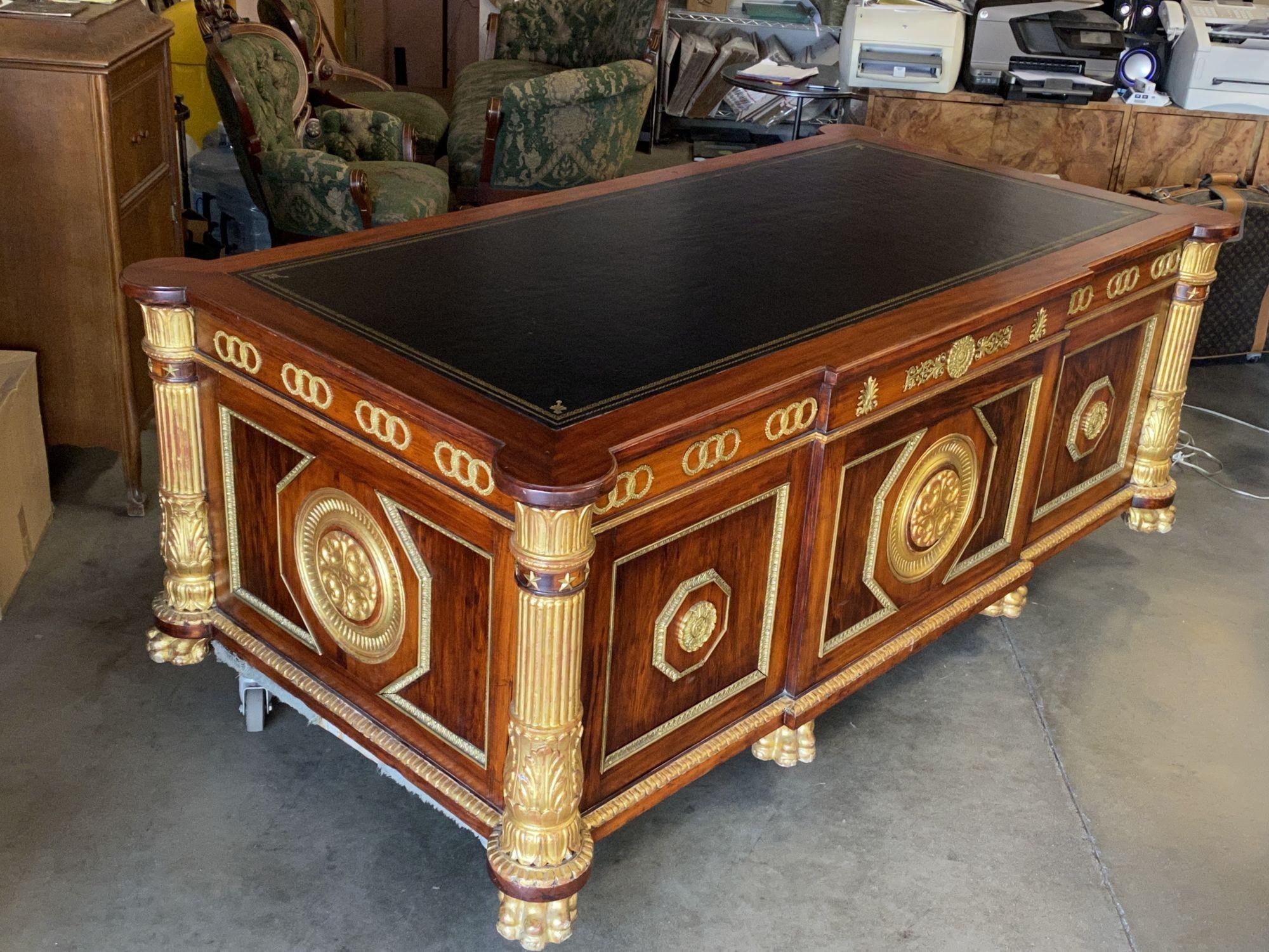 Mid-20th Century Monument French Neoclassic Style Ormolu Mounted Mahogany Desk