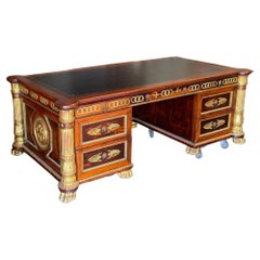 Monument French Neoclassic Style Ormolu Mounted Mahogany Desk