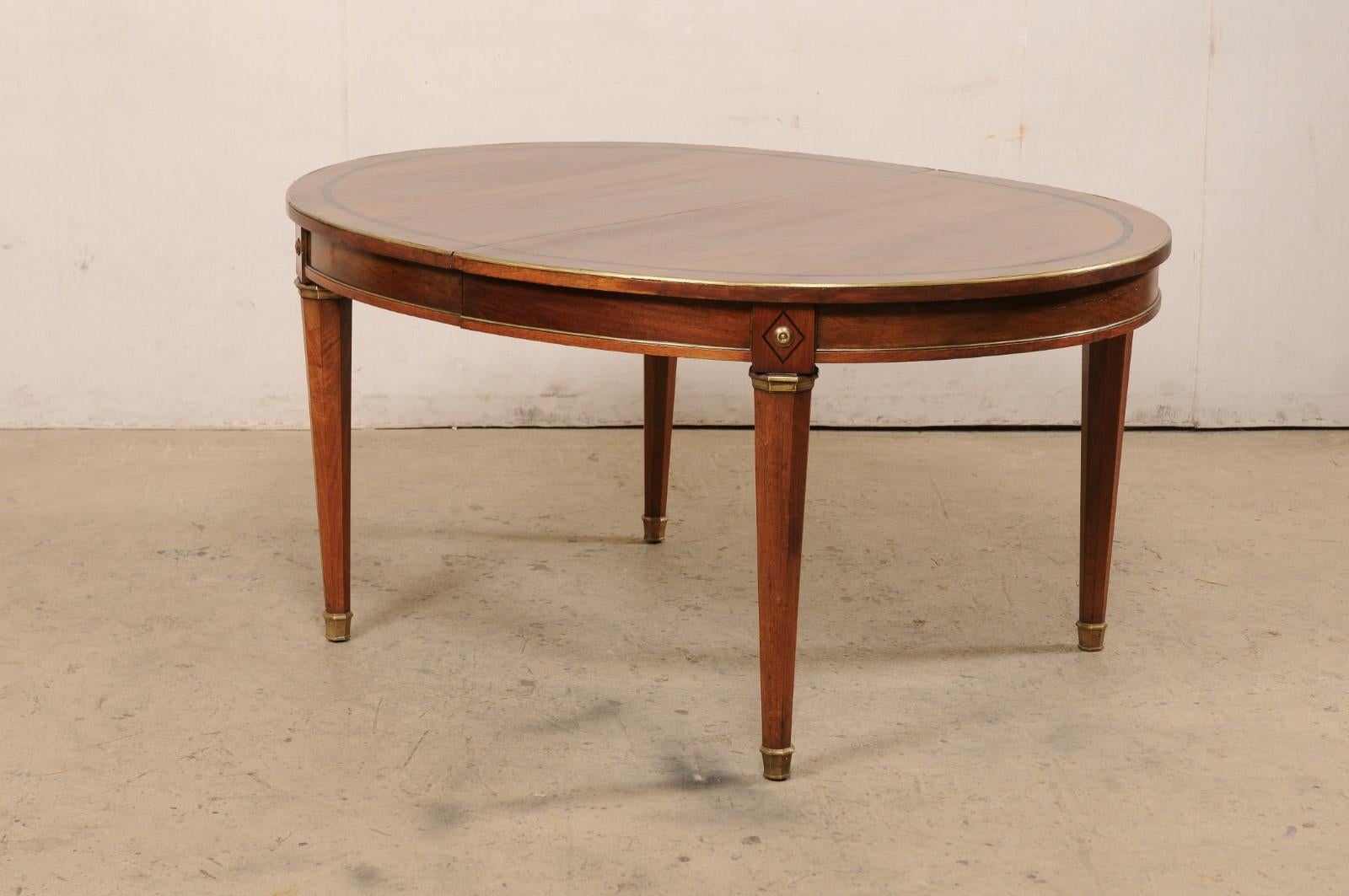 French Neoclassic Style Oval Table with Brass Trim & Accents '1 Leaf Extension' For Sale 4