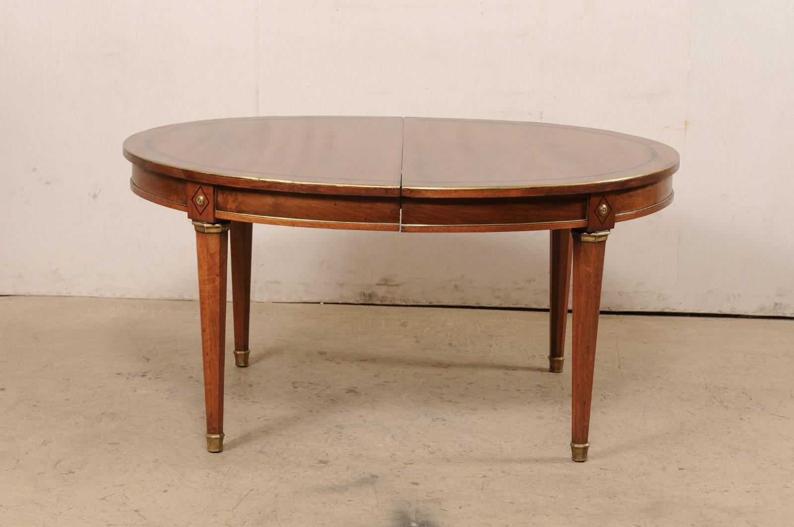 French Neoclassic Style Oval Table with Brass Trim & Accents '1 Leaf Extension' For Sale 5