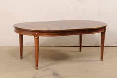French Neoclassic Style Oval Table with Brass Trim & Accents '1 Leaf Extension'