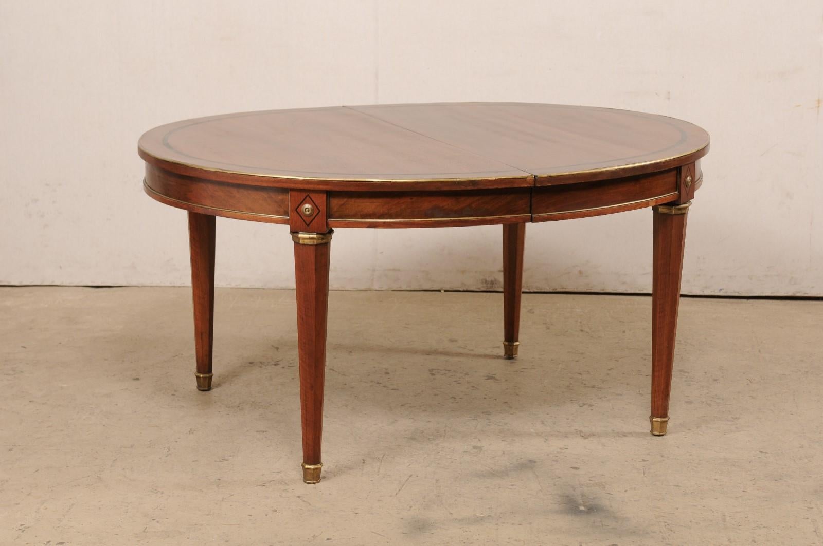 French Neoclassic Style Oval Table with Brass Trim & Accents '1 Leaf Extension' For Sale 2