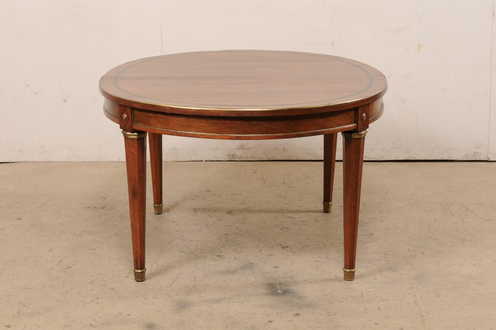 French Neoclassic Style Oval Table with Brass Trim & Accents '1 Leaf Extension' For Sale 3