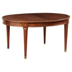 French Neoclassic Style Oval Table with Brass Trim & Accents '1 Leaf Extension'