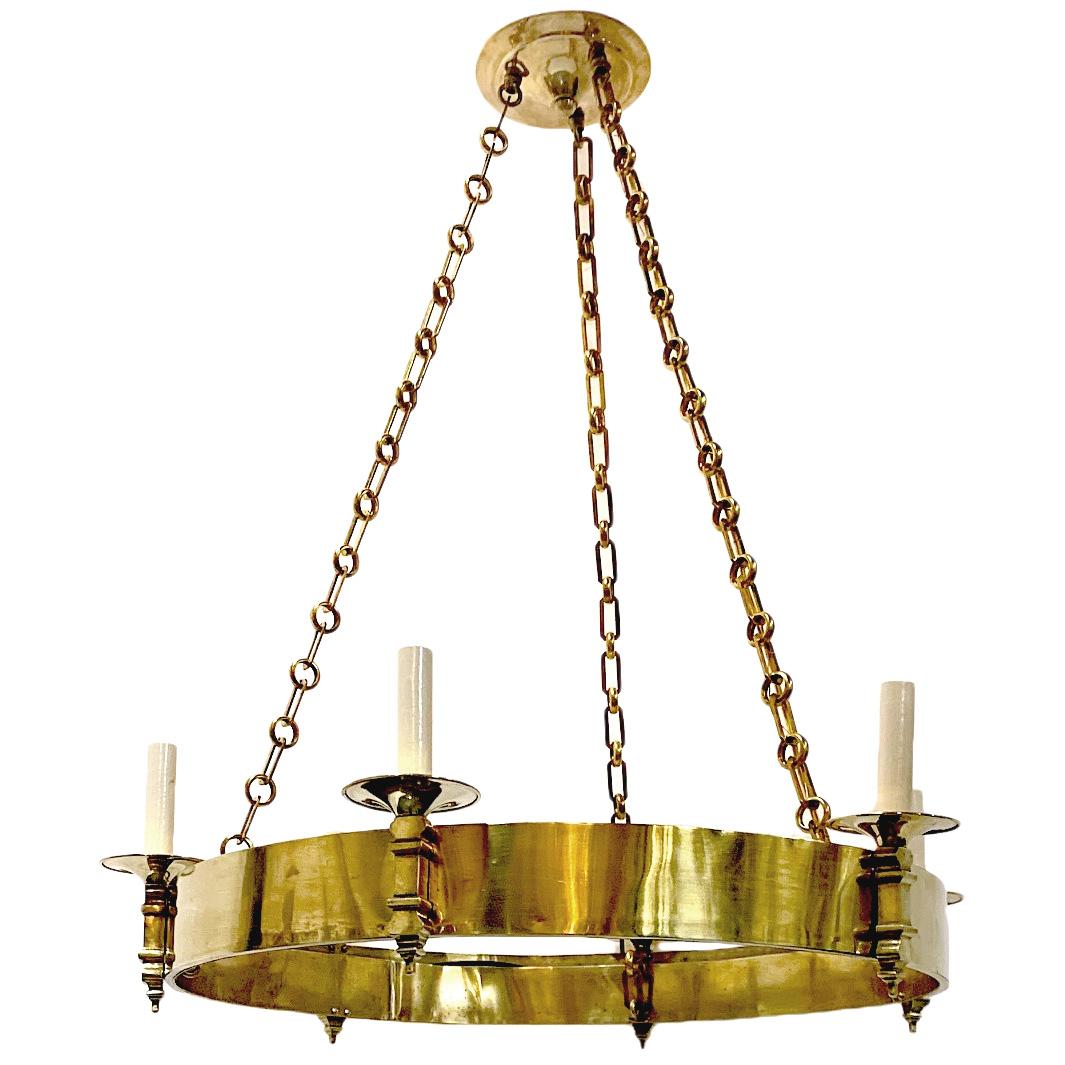 Gilt French Neoclassic Style Ring Chandelier For Sale