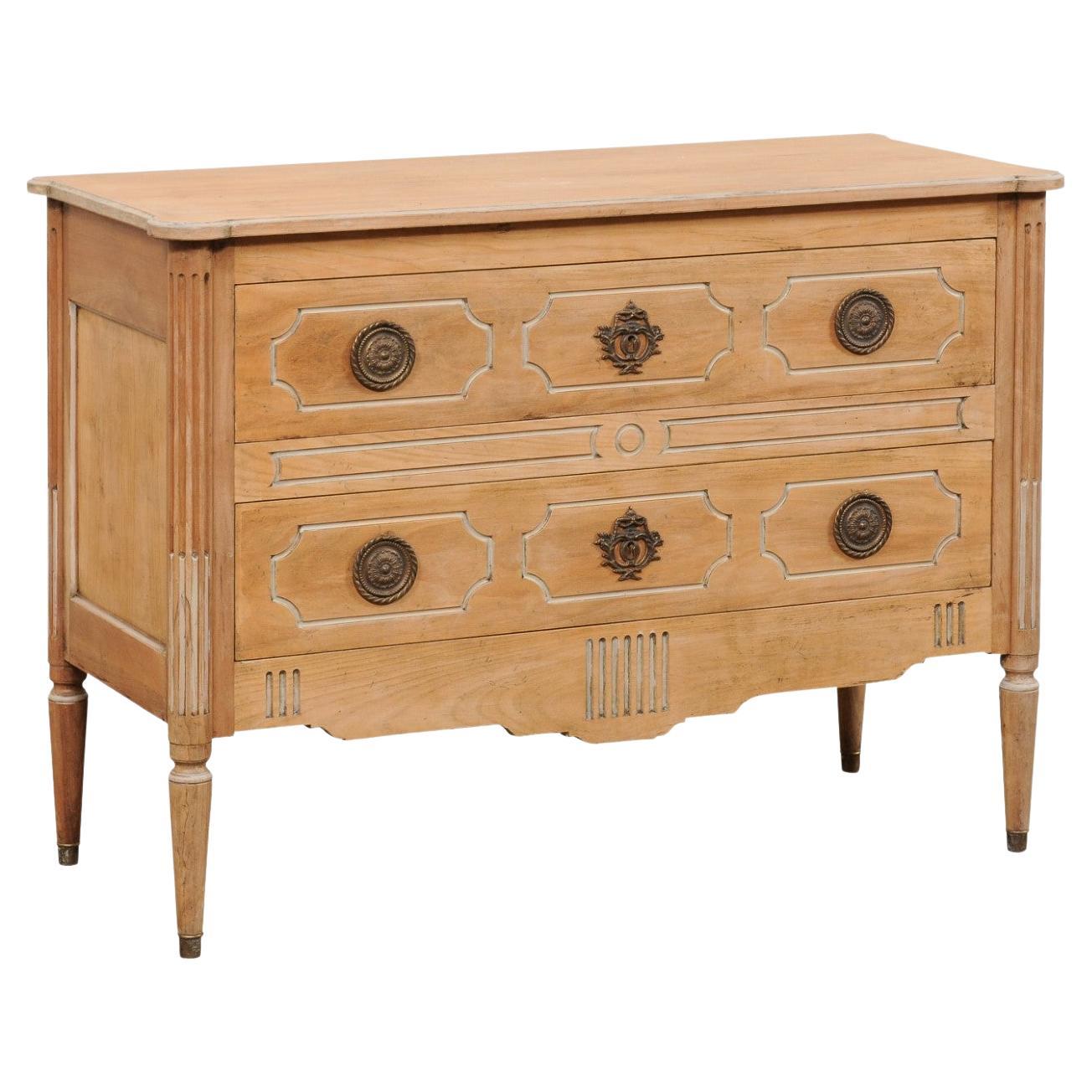 French, Neoclassic Style Vintage Chest w/Custom Bleached Finish & Painted Trim