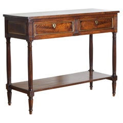 French Neoclassic Walnut 2-Drawer, 2 Tier Console Table, 19th Century