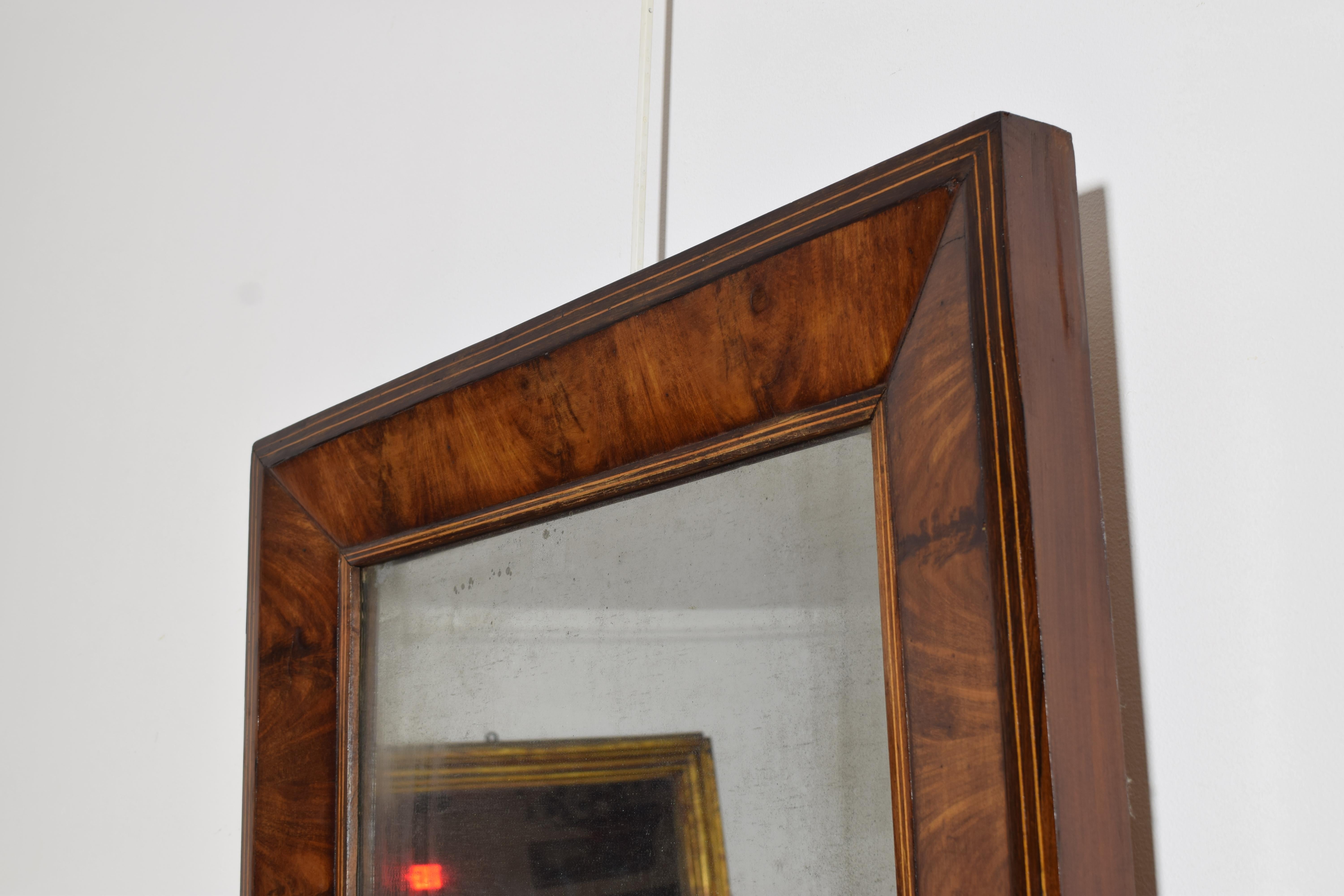 Inlay French Neoclassic Walnut and Line Inlaid Mirror, ca. 1835 For Sale
