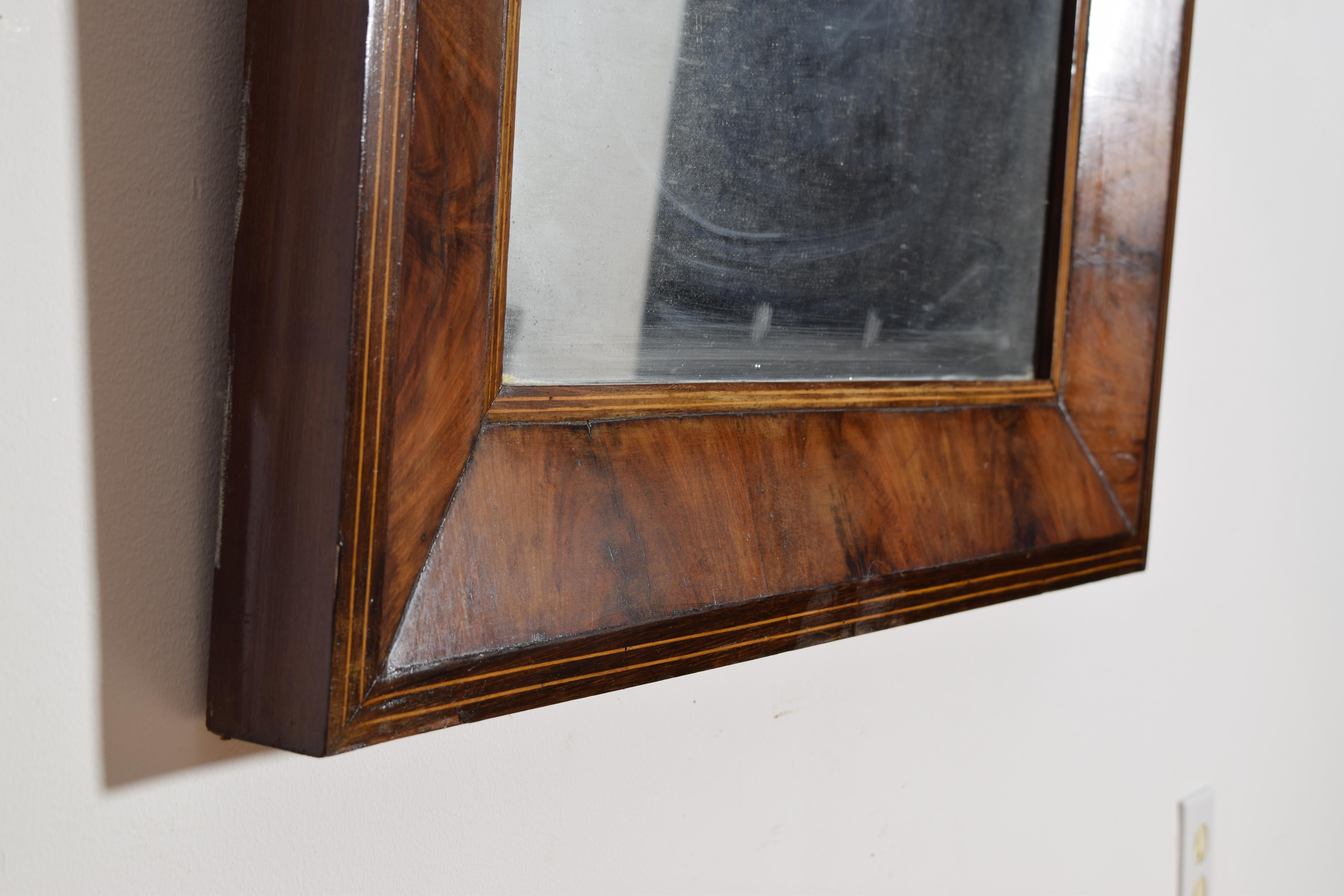 French Neoclassic Walnut and Line Inlaid Mirror, ca. 1835 For Sale 1