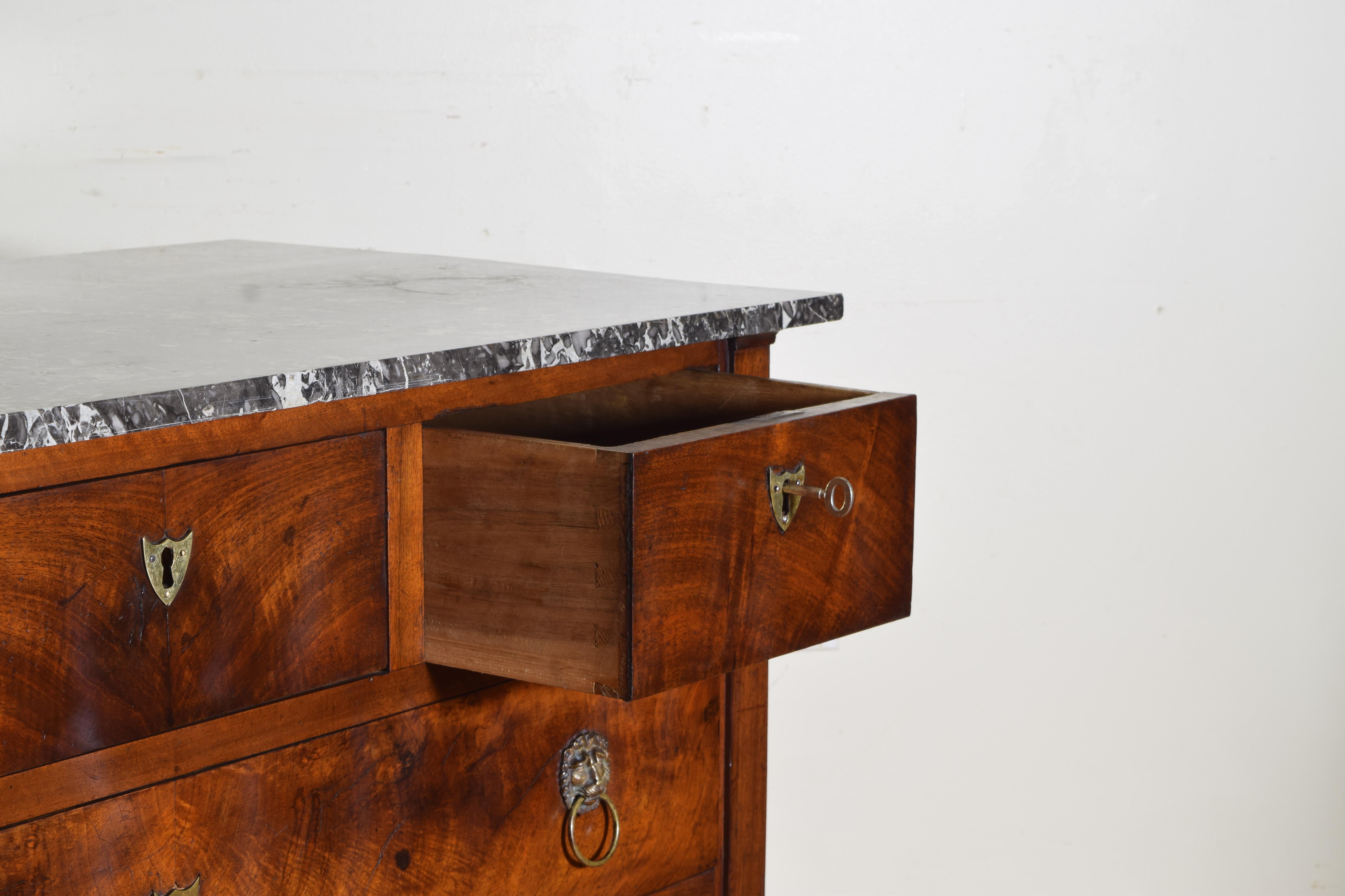 French Neoclassic Walnut and Marble Top 5-Drawer Commode, 2ndq 19th Century In Good Condition In Atlanta, GA