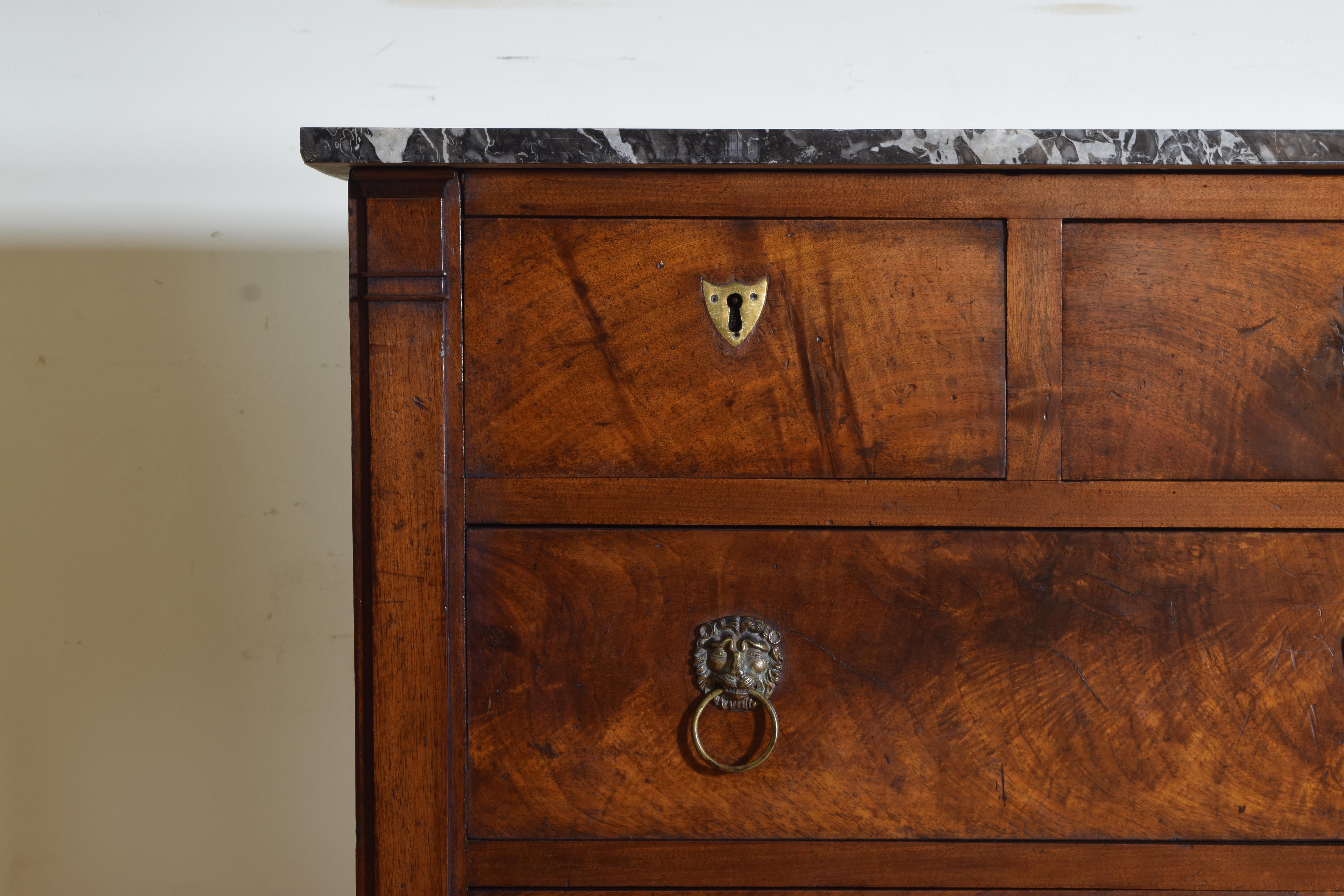 Mid-19th Century French Neoclassic Walnut and Marble Top 5-Drawer Commode, 2ndq 19th Century