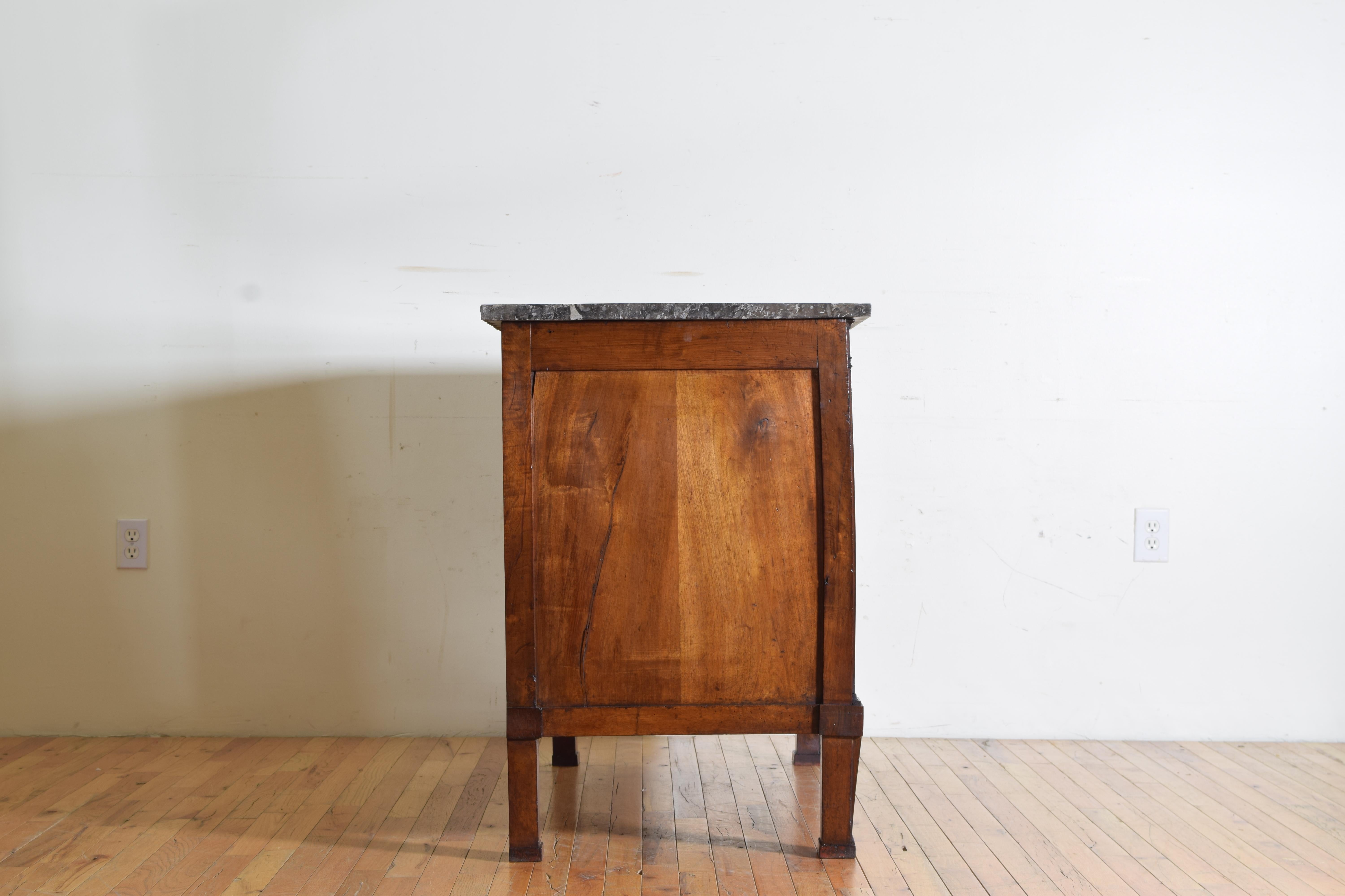 French Neoclassic Walnut and Marble Top 5-Drawer Commode, 2ndq 19th Century 4