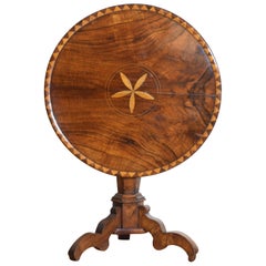 French Neoclassic Walnut and Mixed Inlays Tilt-Top Table, 19th Century