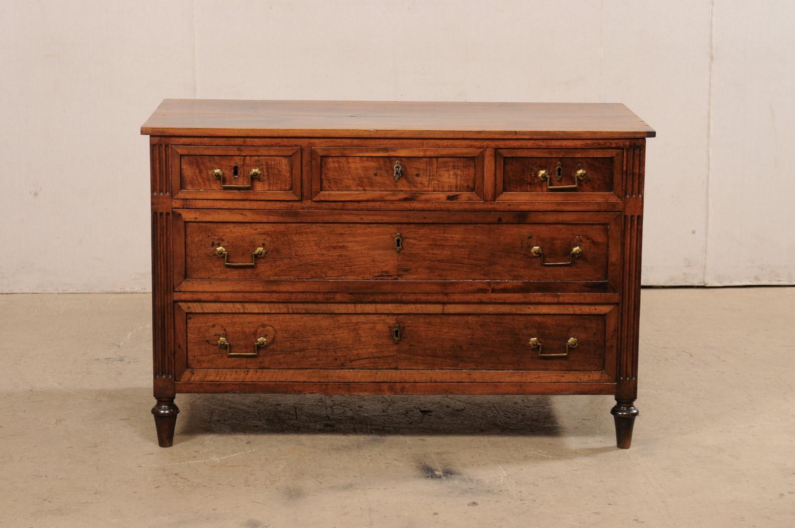 French Neoclassic Walnut Commode with Brass Hardware, Mid 19th C. 7