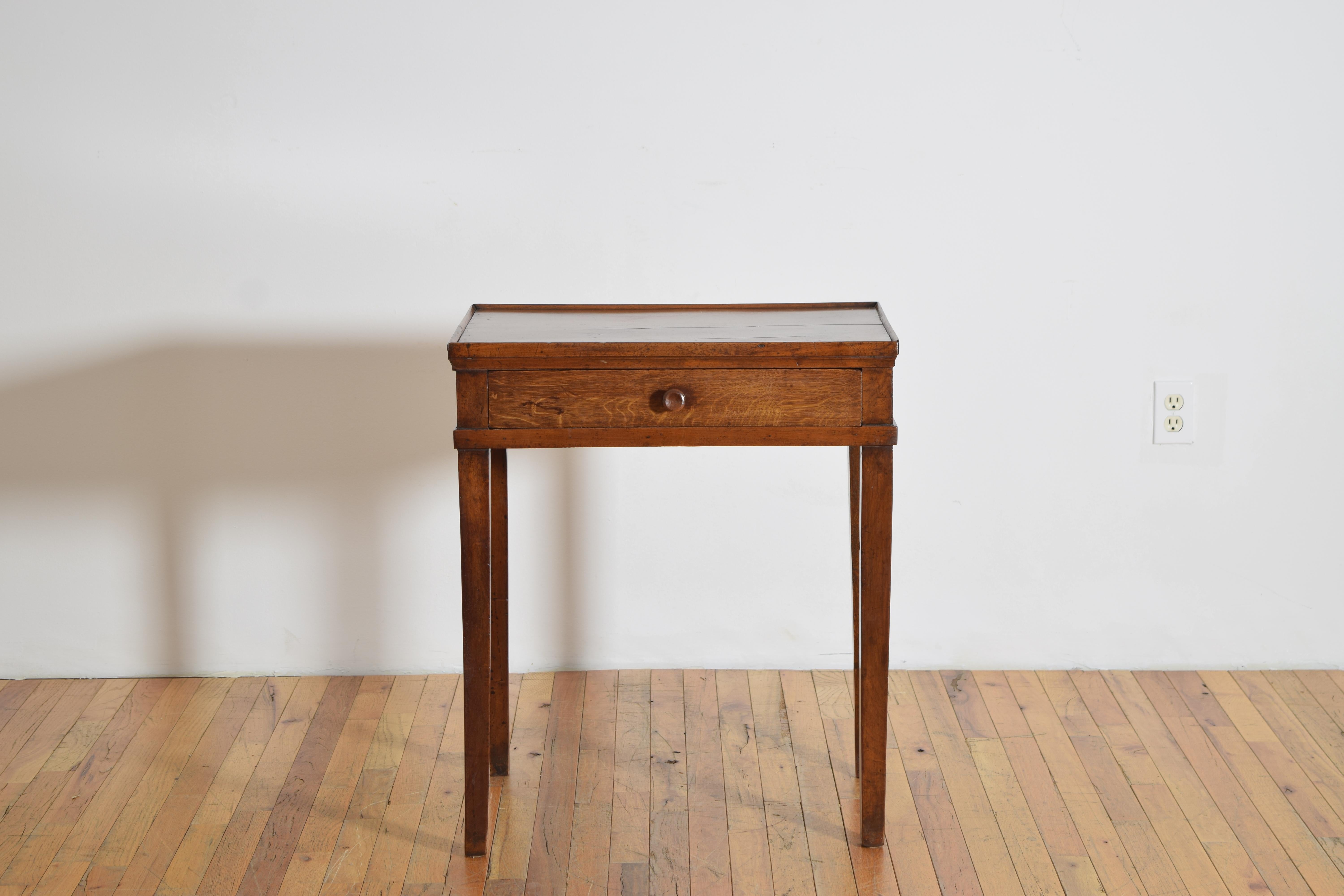 Neoclassical French Neoclassic, Walnut & Oak, Provinicial 1-Drawer Side Table, 2ndq 19th cen. For Sale