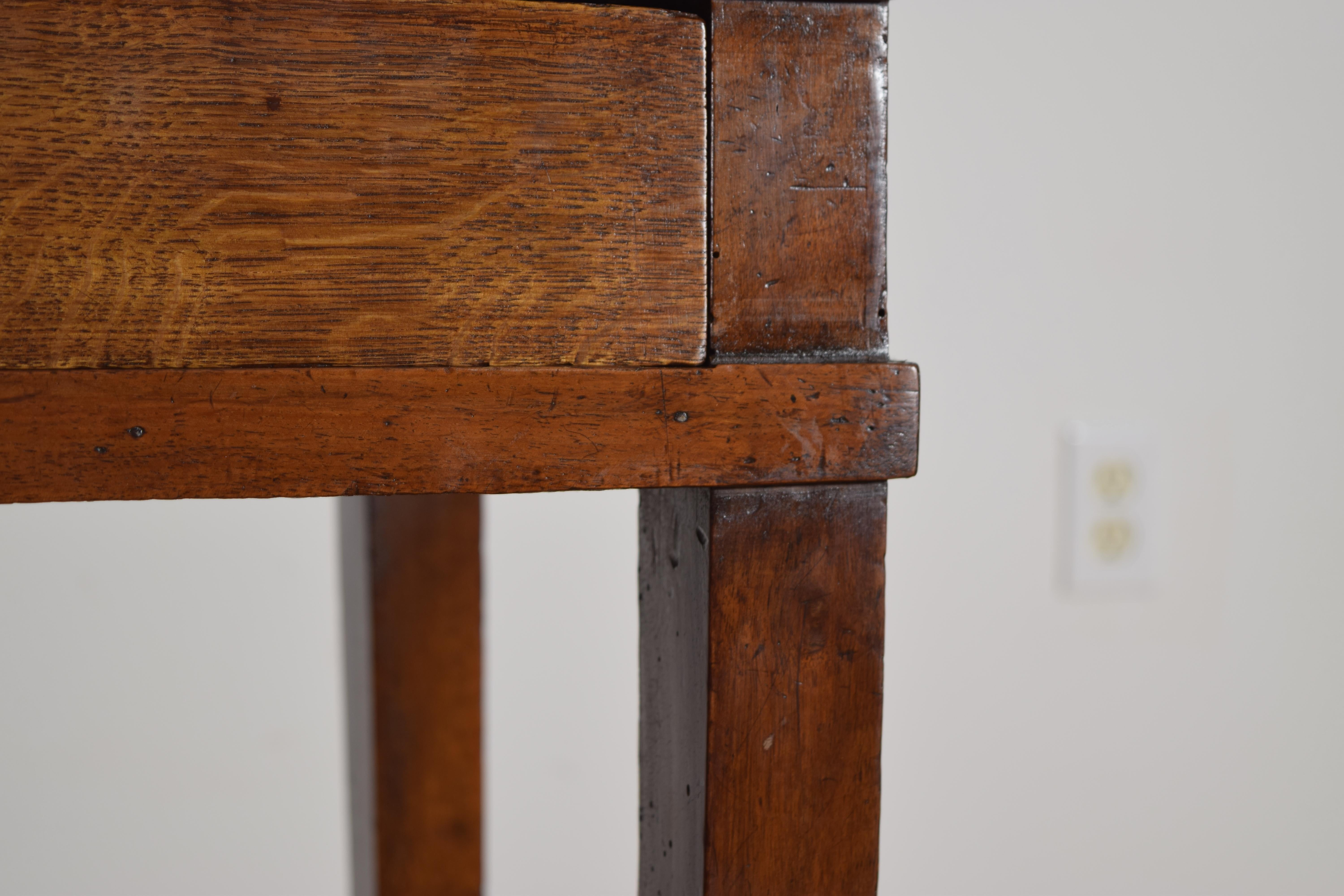 French Neoclassic, Walnut & Oak, Provinicial 1-Drawer Side Table, 2ndq 19th cen. For Sale 4