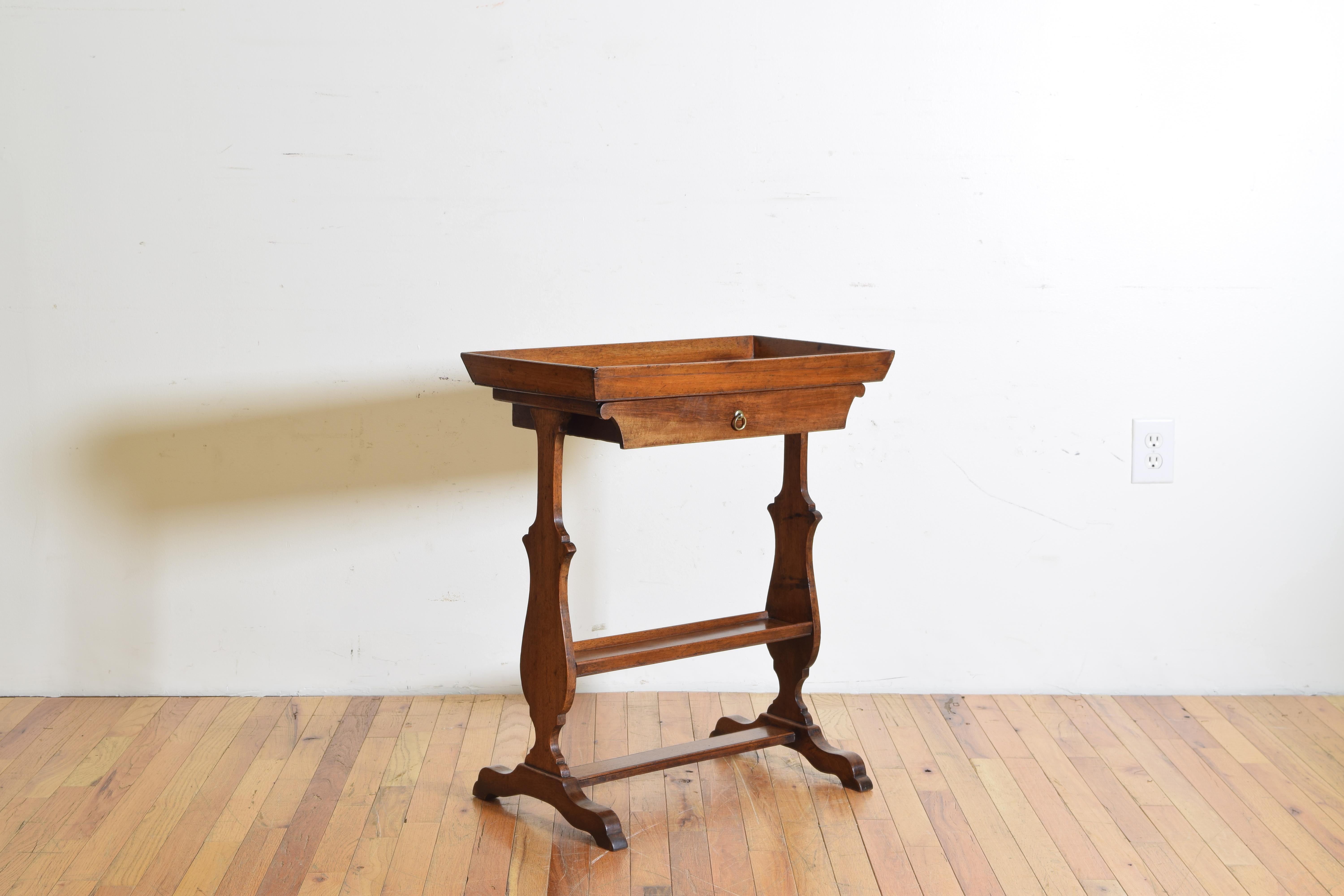 Neoclassical French Neoclassic Walnut Tray Top 1-Drawer Trestle Table