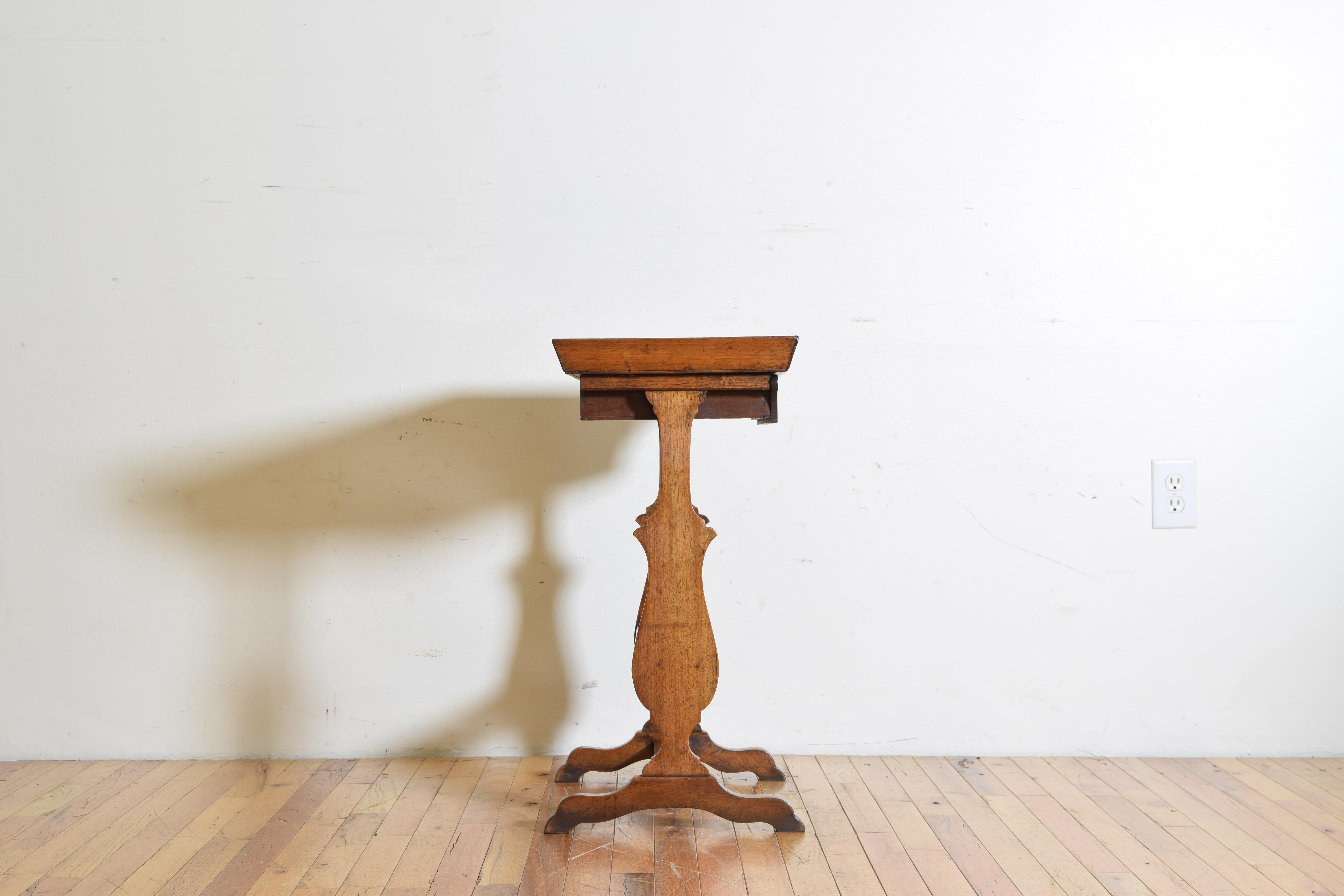 Mid-19th Century French Neoclassic Walnut Tray Top 1-Drawer Trestle Table