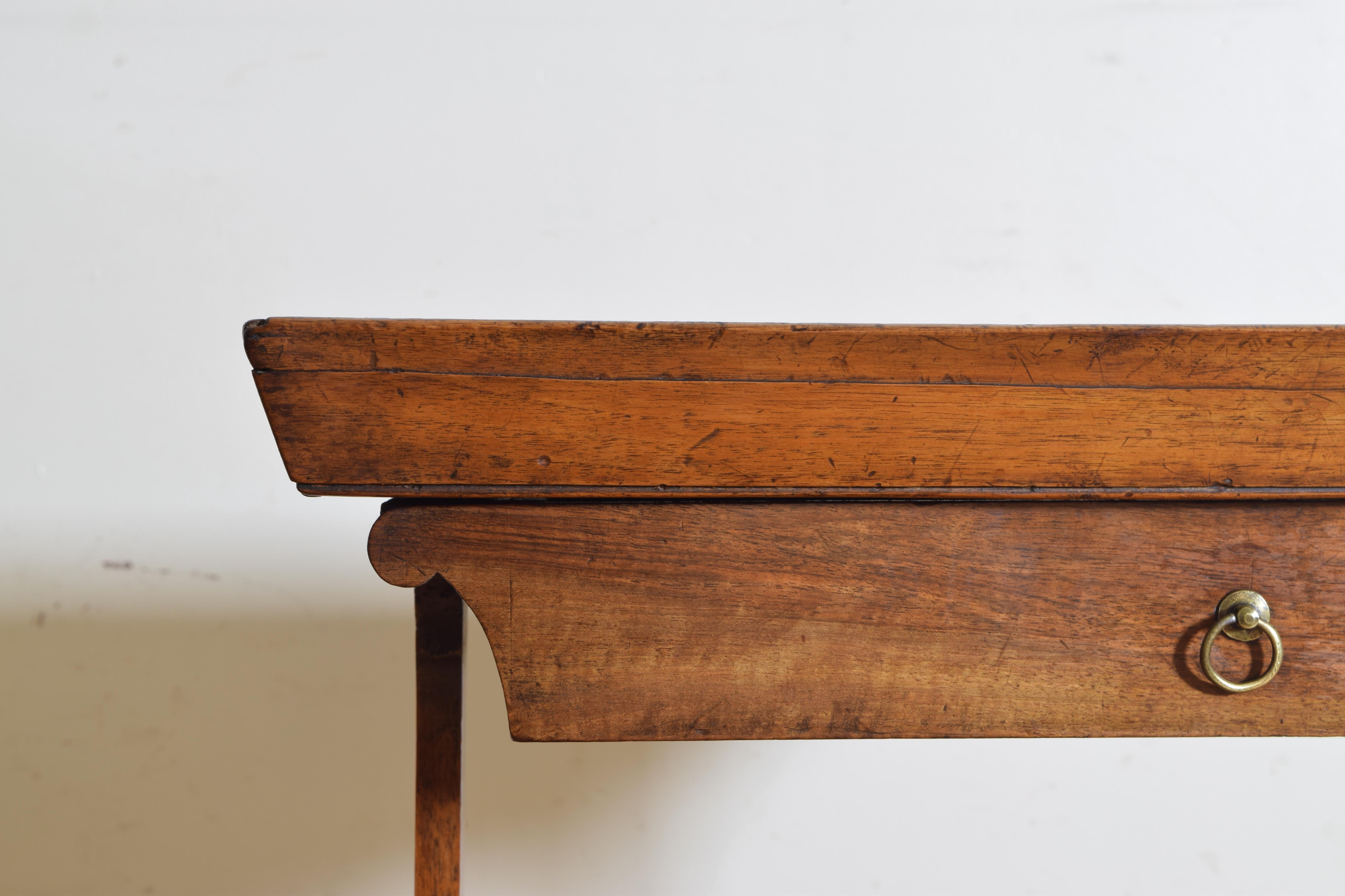 French Neoclassic Walnut Tray Top 1-Drawer Trestle Table 2