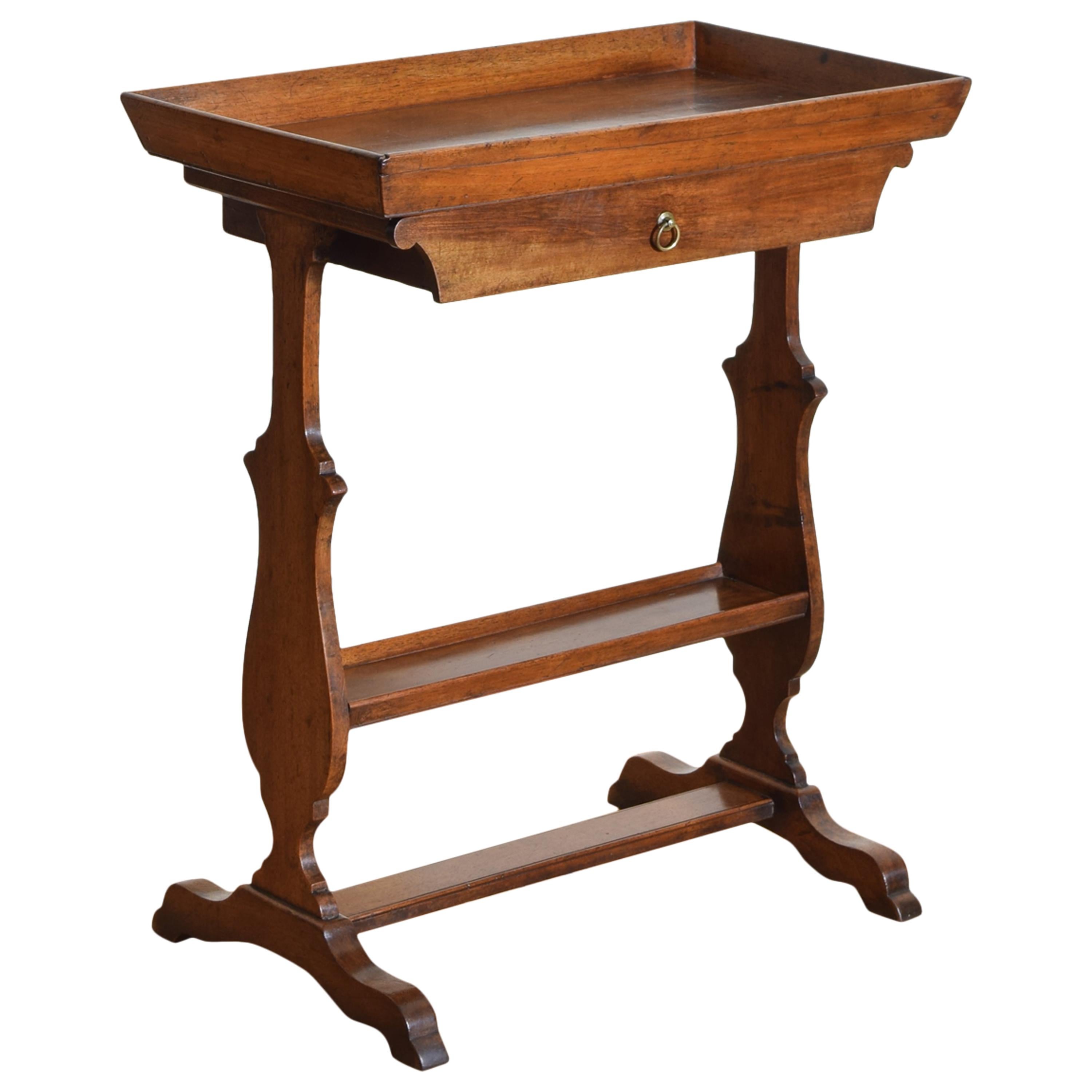 French Neoclassic Walnut Tray Top 1-Drawer Trestle Table