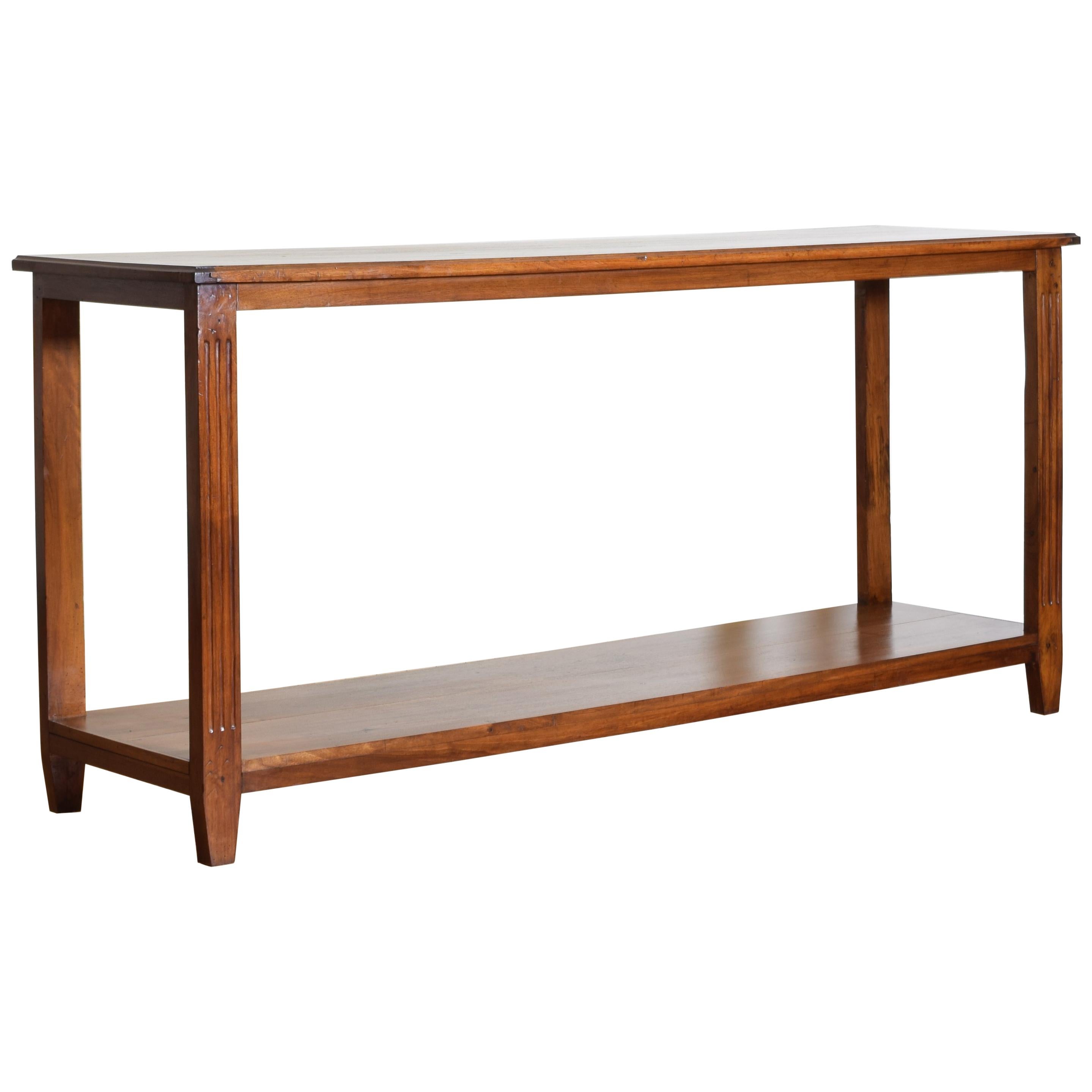 French Neoclassic Walnut Two-Tier Console Table, Second Half of the 19th Century