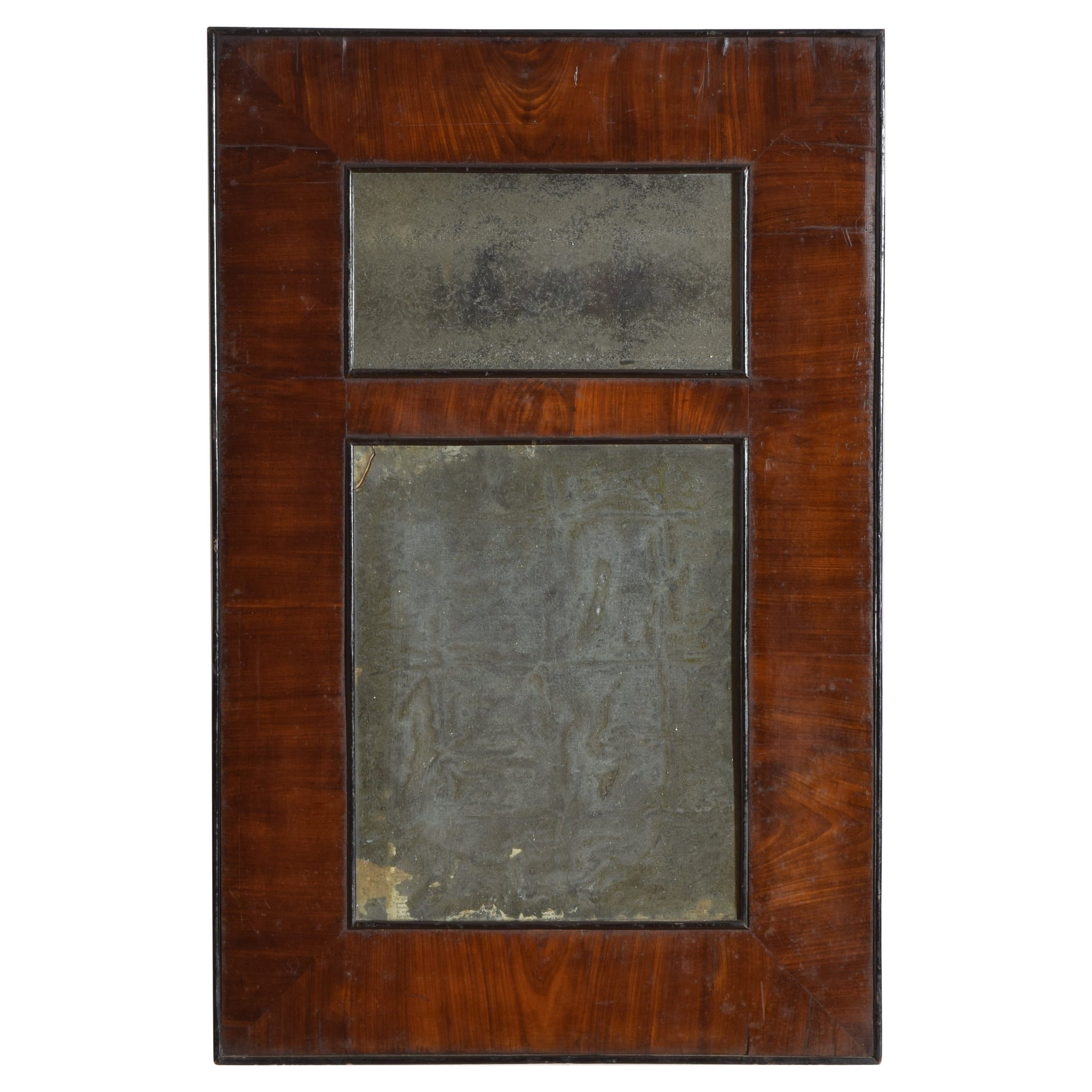 French Neoclassic Walnut Veneer and Ebonized Mirror, 1st quarter 19th century For Sale