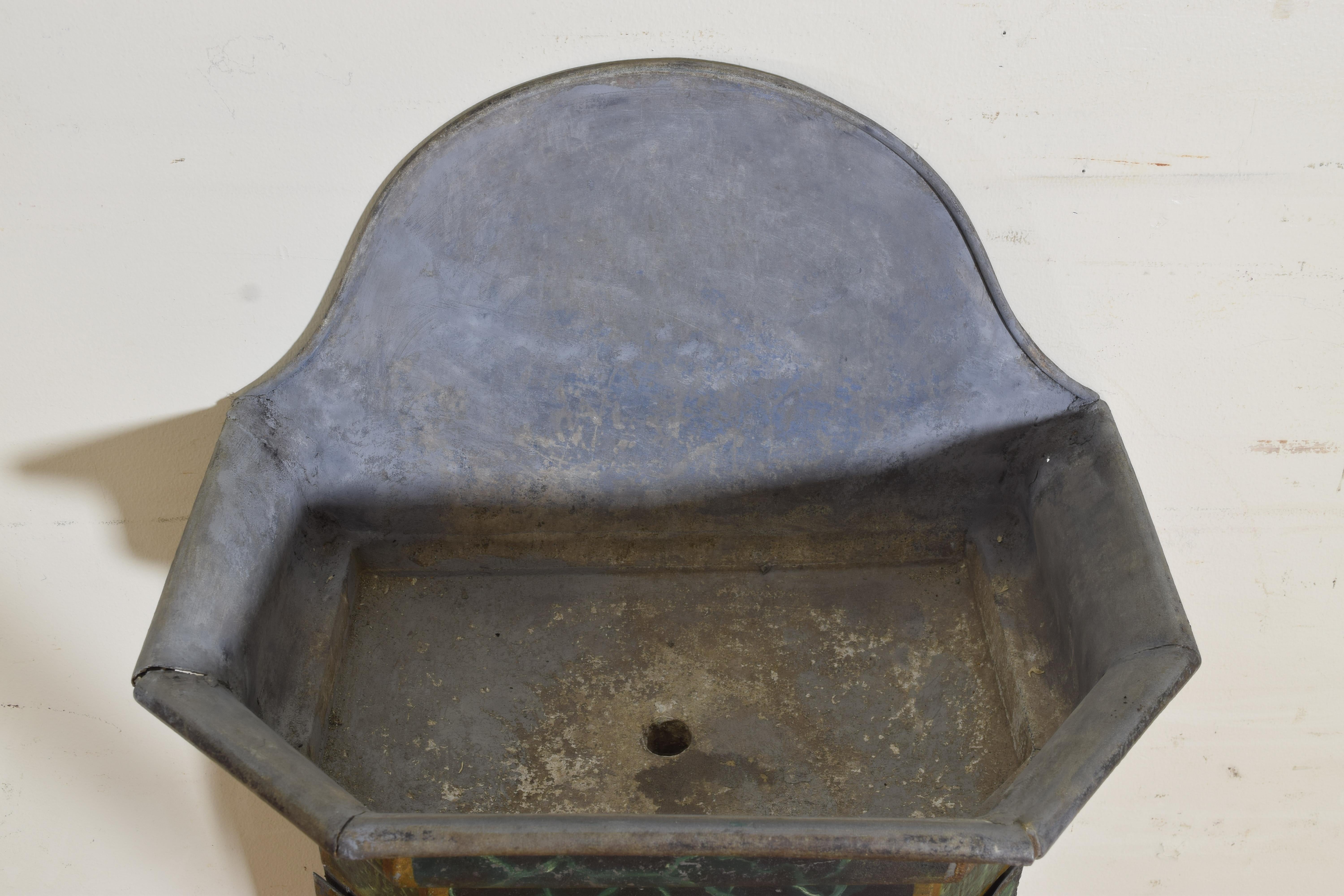 French Neoclassic Zinc Faux Marble Painted Lavabo & Basin, 3rd Quarter 19th Cen 6