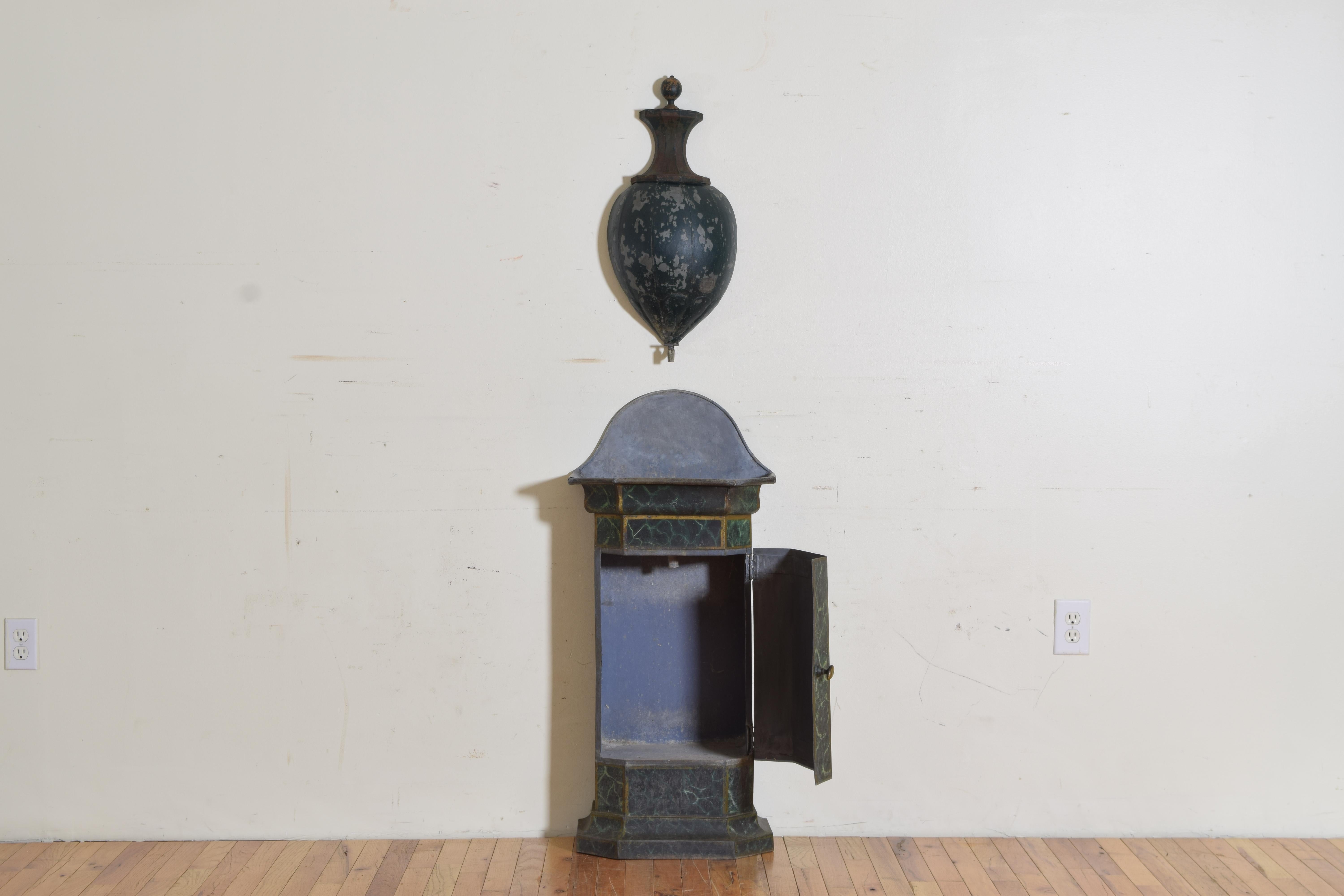 French Neoclassic Zinc Faux Marble Painted Lavabo & Basin, 3rd Quarter 19th Cen In Good Condition In Atlanta, GA