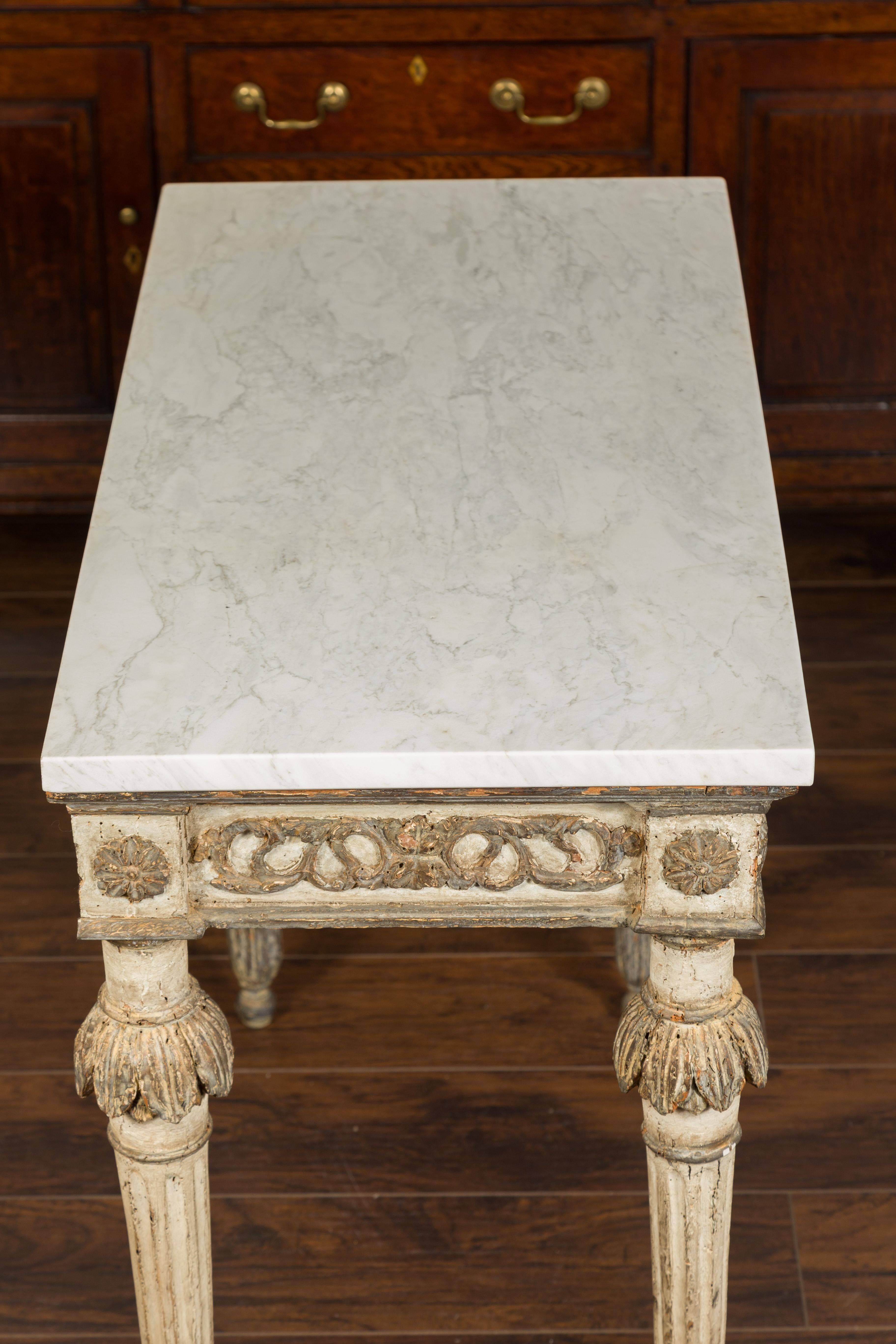 French Neoclassical 1800s Painted and Carved Console Table with White Marble Top 8