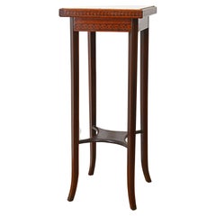 French Neoclassical 19th C. Marquetry and Inlay Travertine Top Pedestal