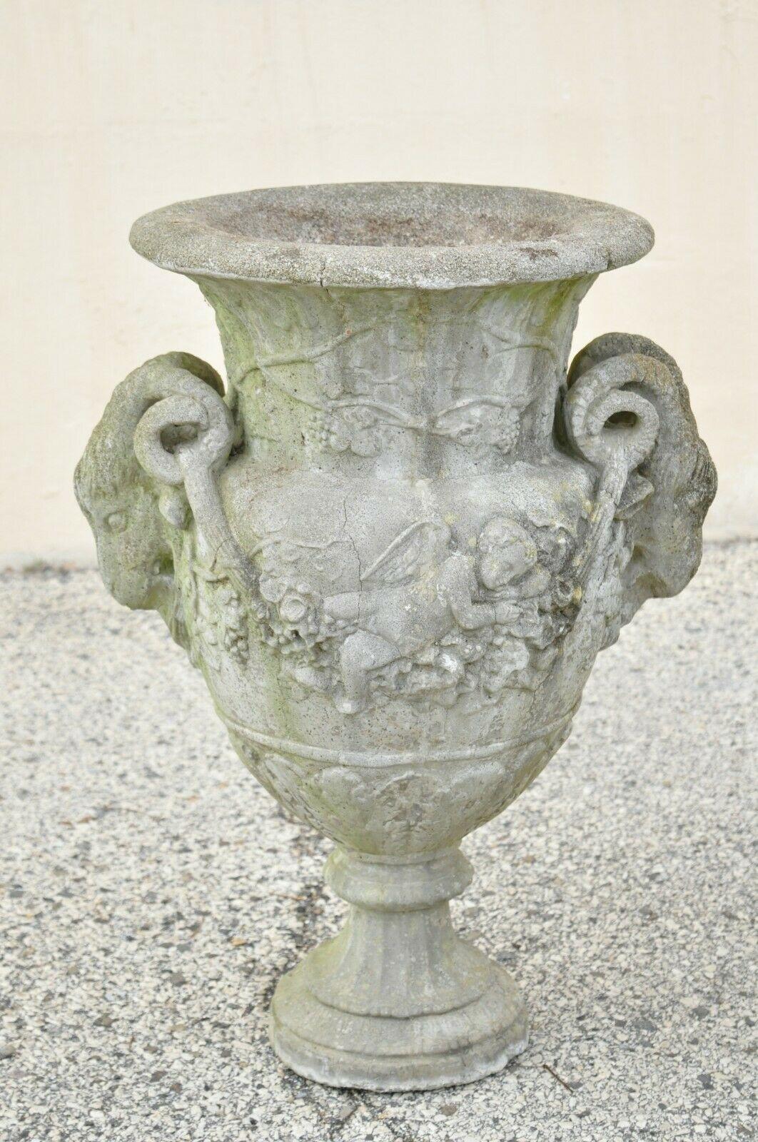 French Neoclassical Concrete Figural Cherub Rams Garden Planters, a Pair For Sale 6