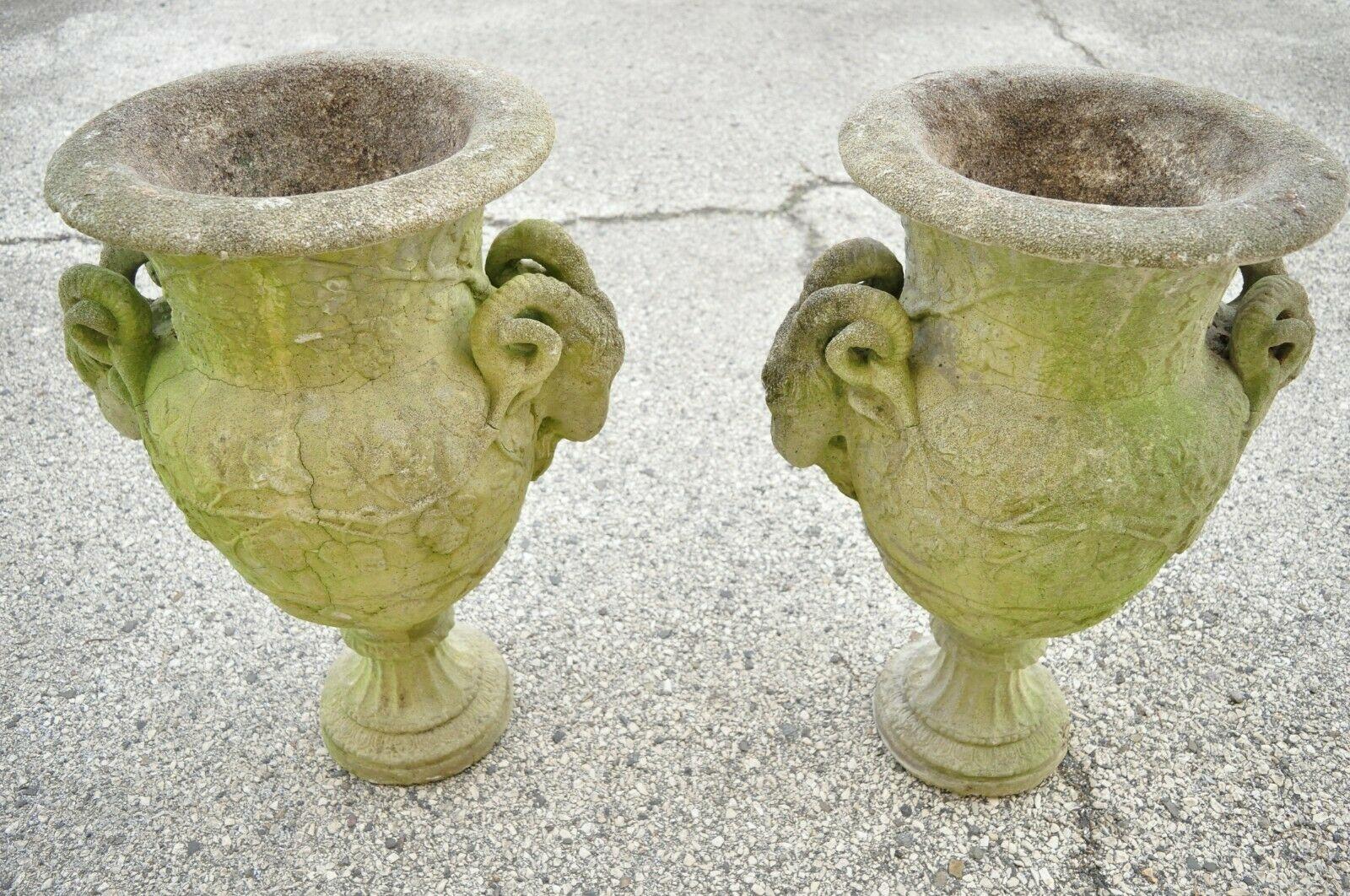 French Neoclassical Concrete Figural Cherub Rams Garden Planters, a Pair For Sale 4