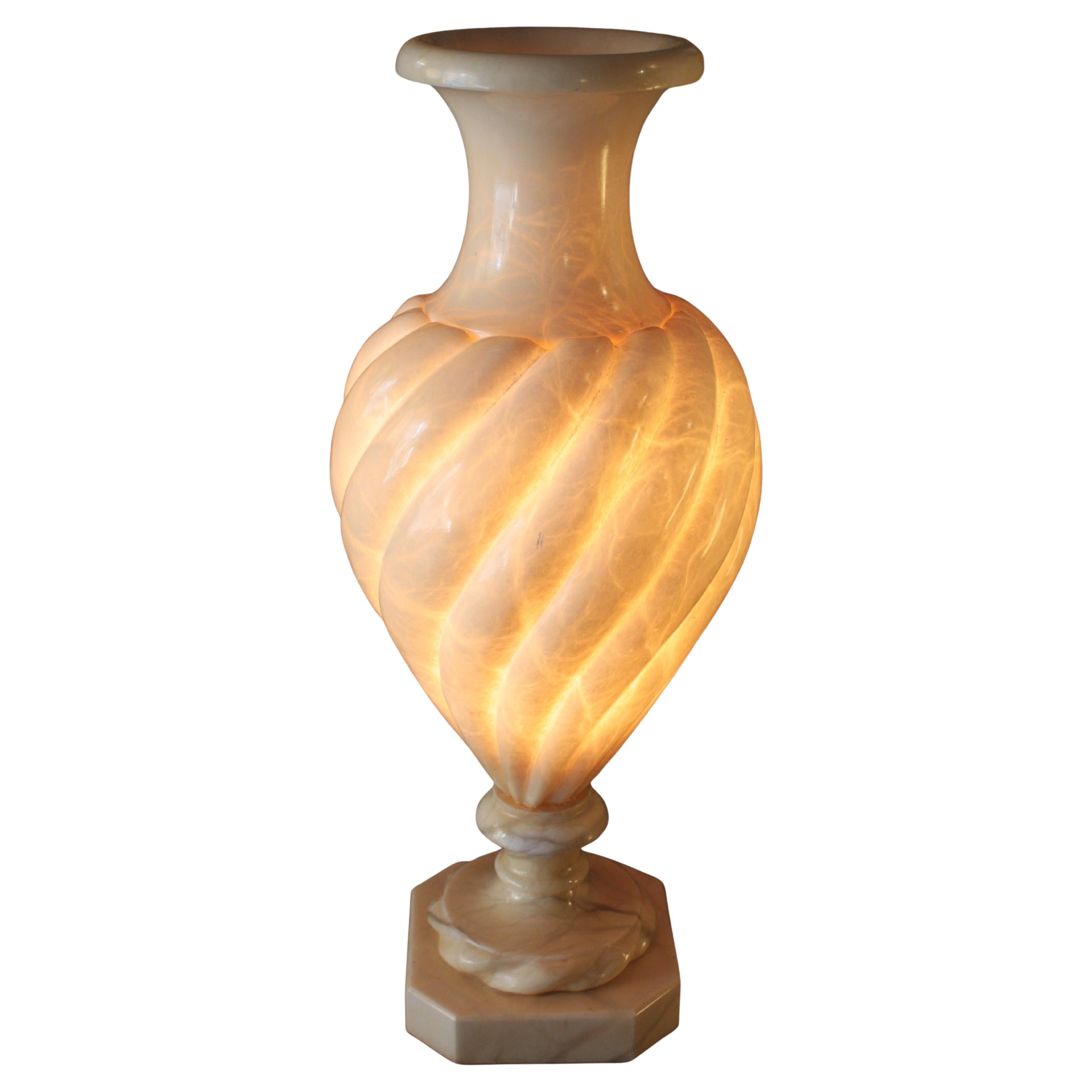 French Neoclassical Alabaster Urn Lamp with Twisted Design, 1940s