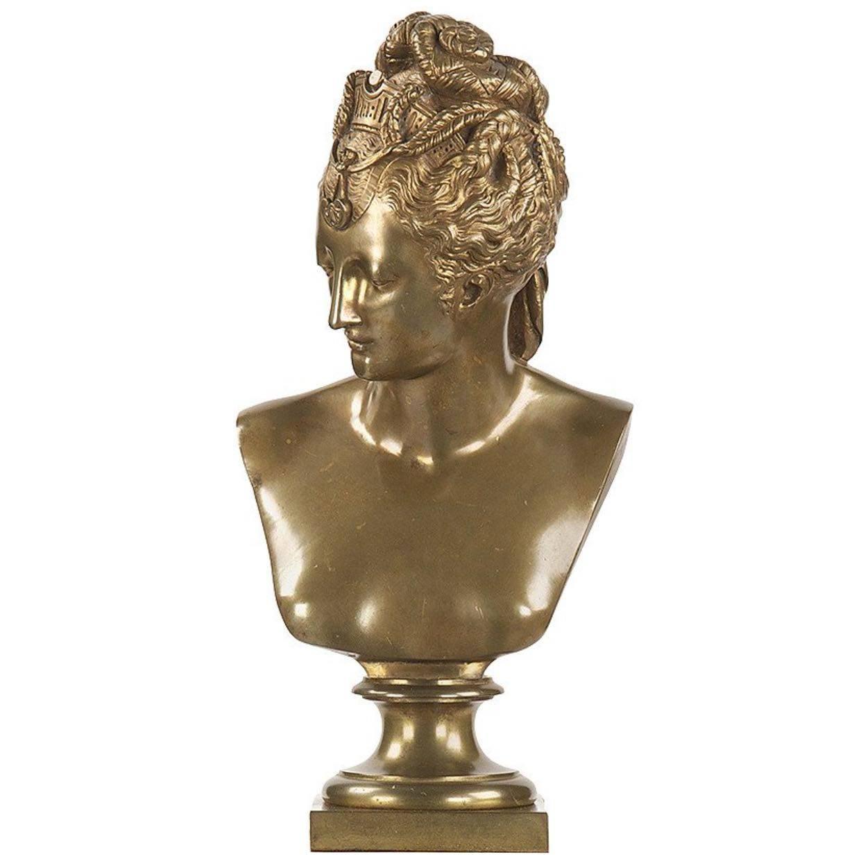 French Neoclassical Antique Bronze Bust of Diane De Poitiers, 19th Century