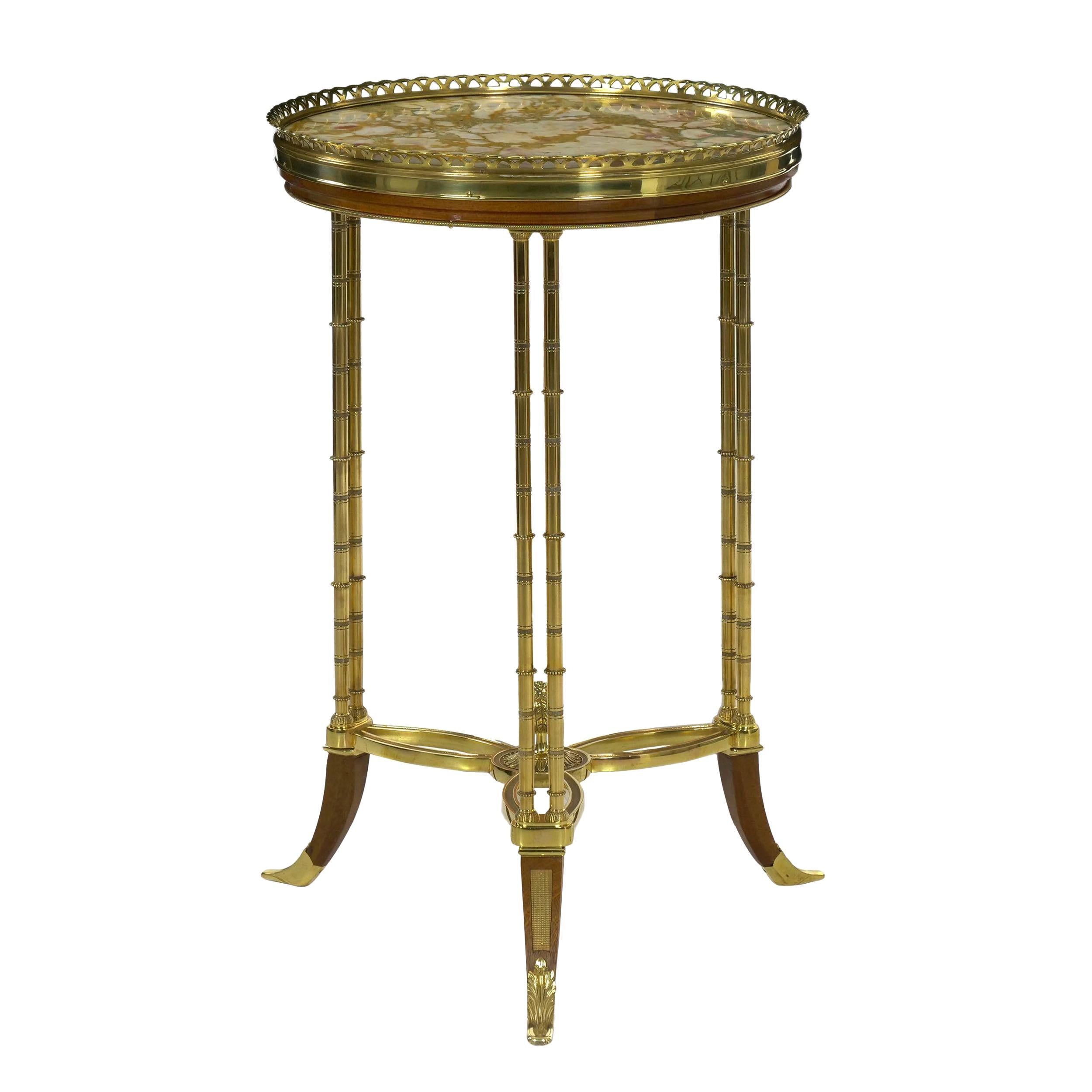 French Neoclassical Antique Round Accent Side Table in Maison Jansen Style