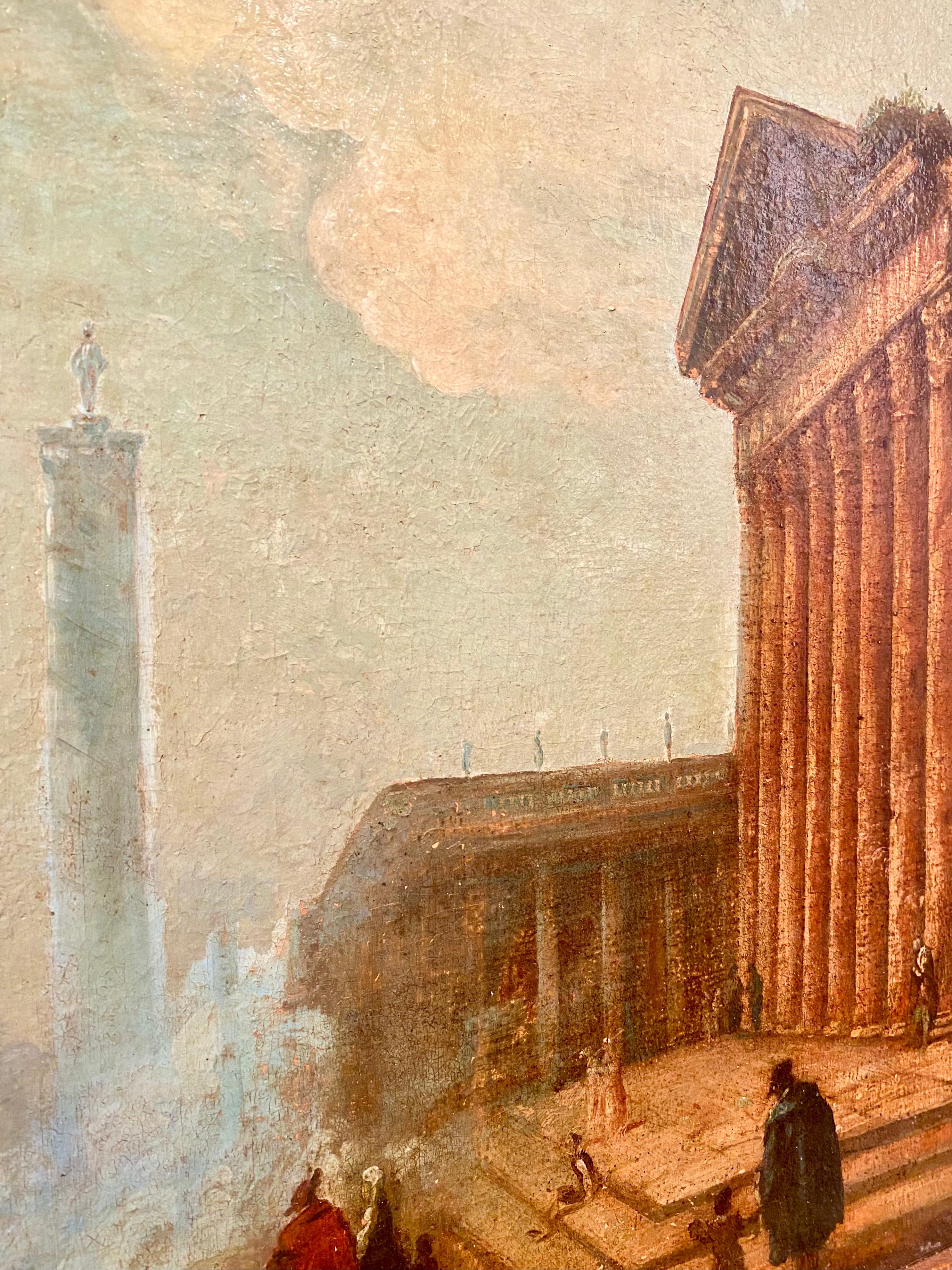 French Neoclassical Architectural Landscape, Oil on Canvas For Sale 3