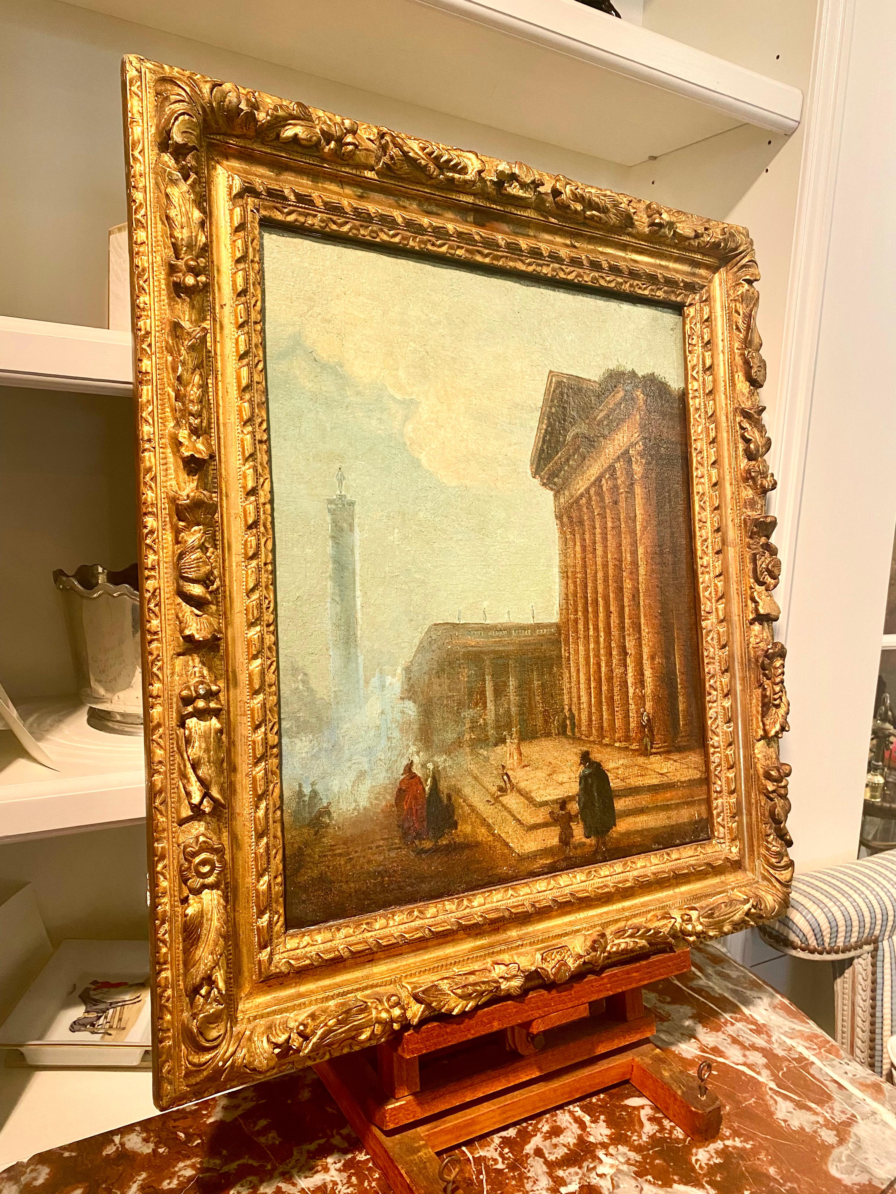 French Neoclassical Architectural Landscape, Oil on Canvas For Sale 5