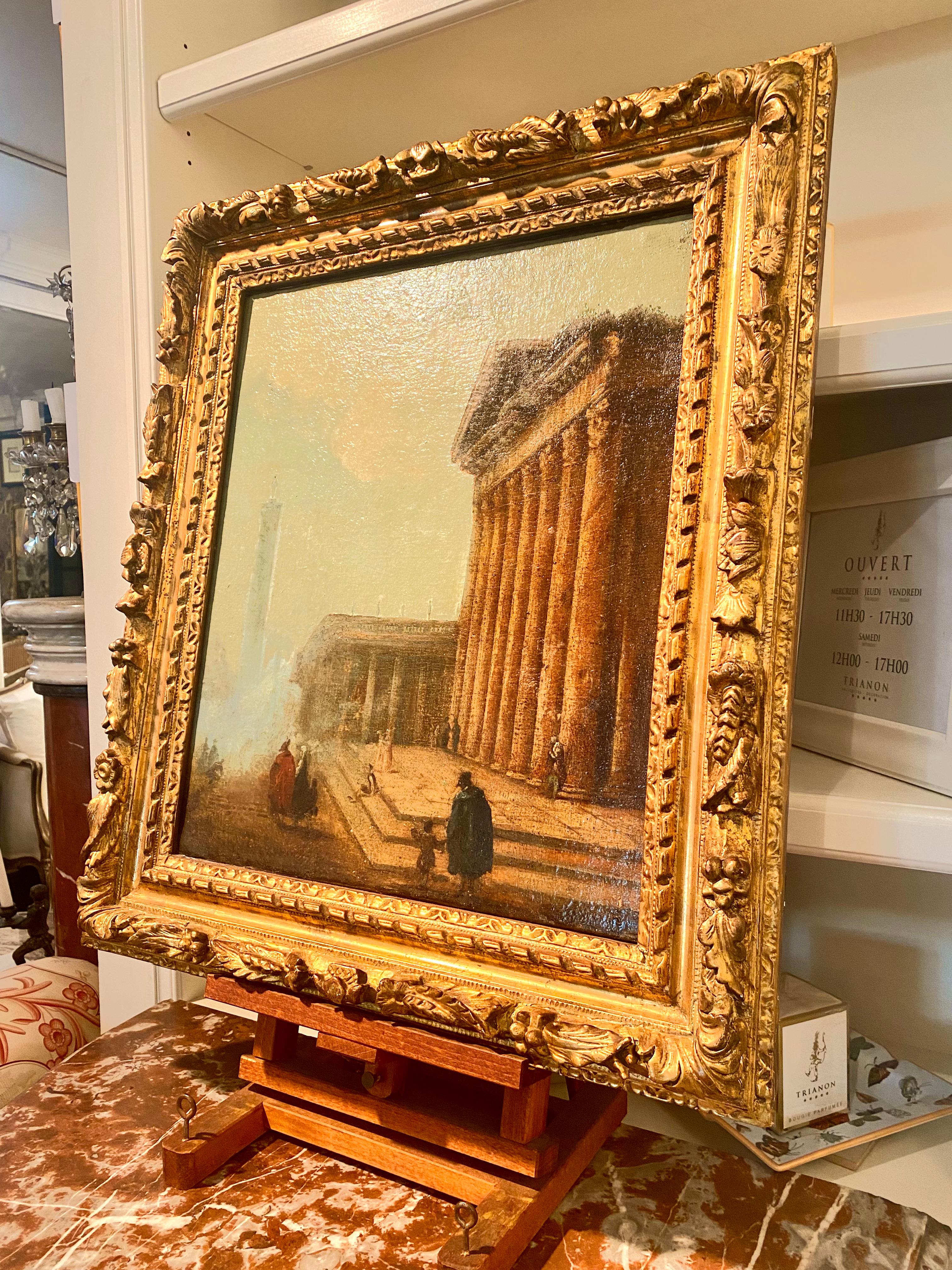 French Neoclassical Architectural Landscape, Oil on Canvas For Sale 6