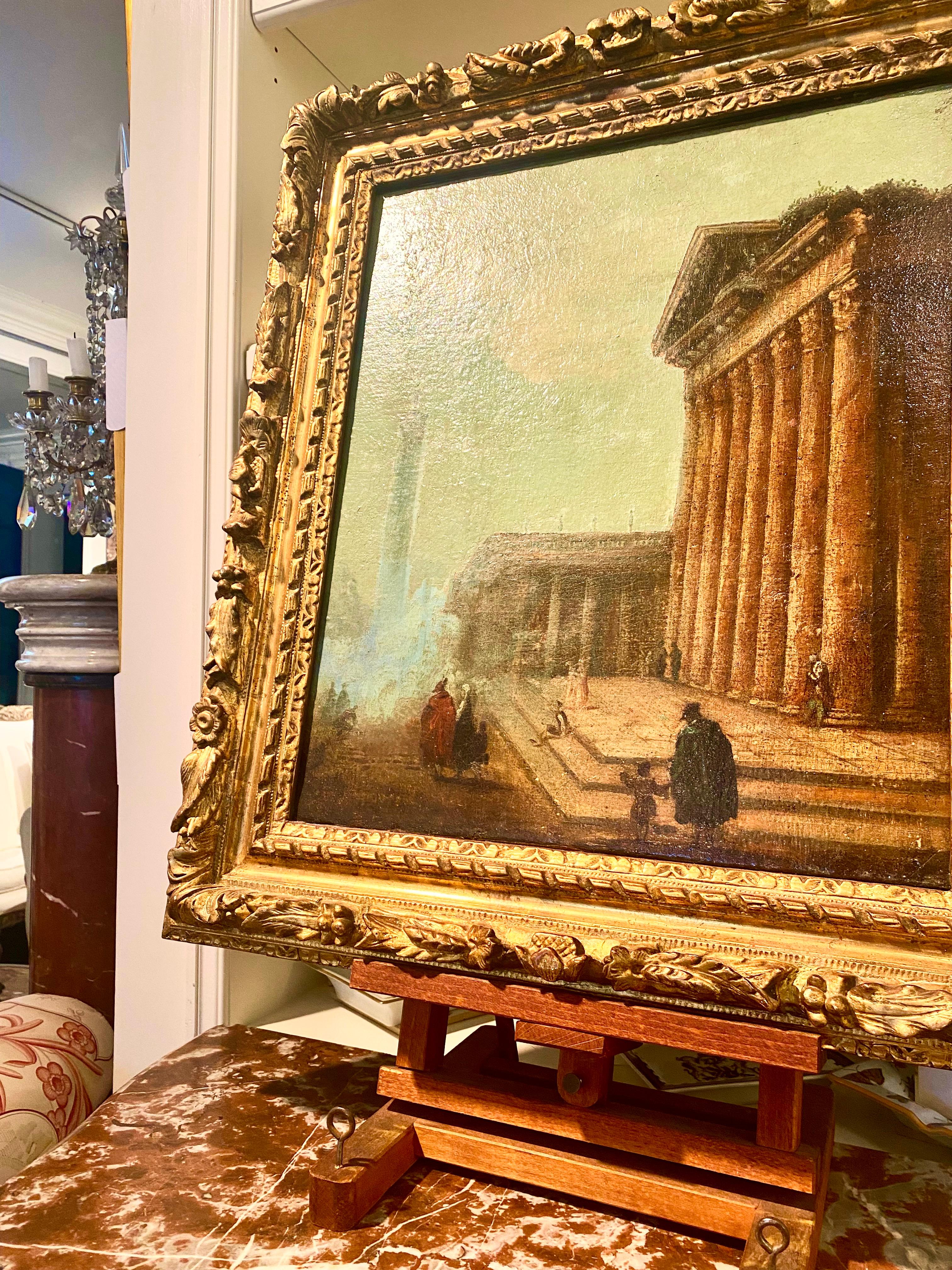 French Neoclassical Architectural Landscape, Oil on Canvas For Sale 10