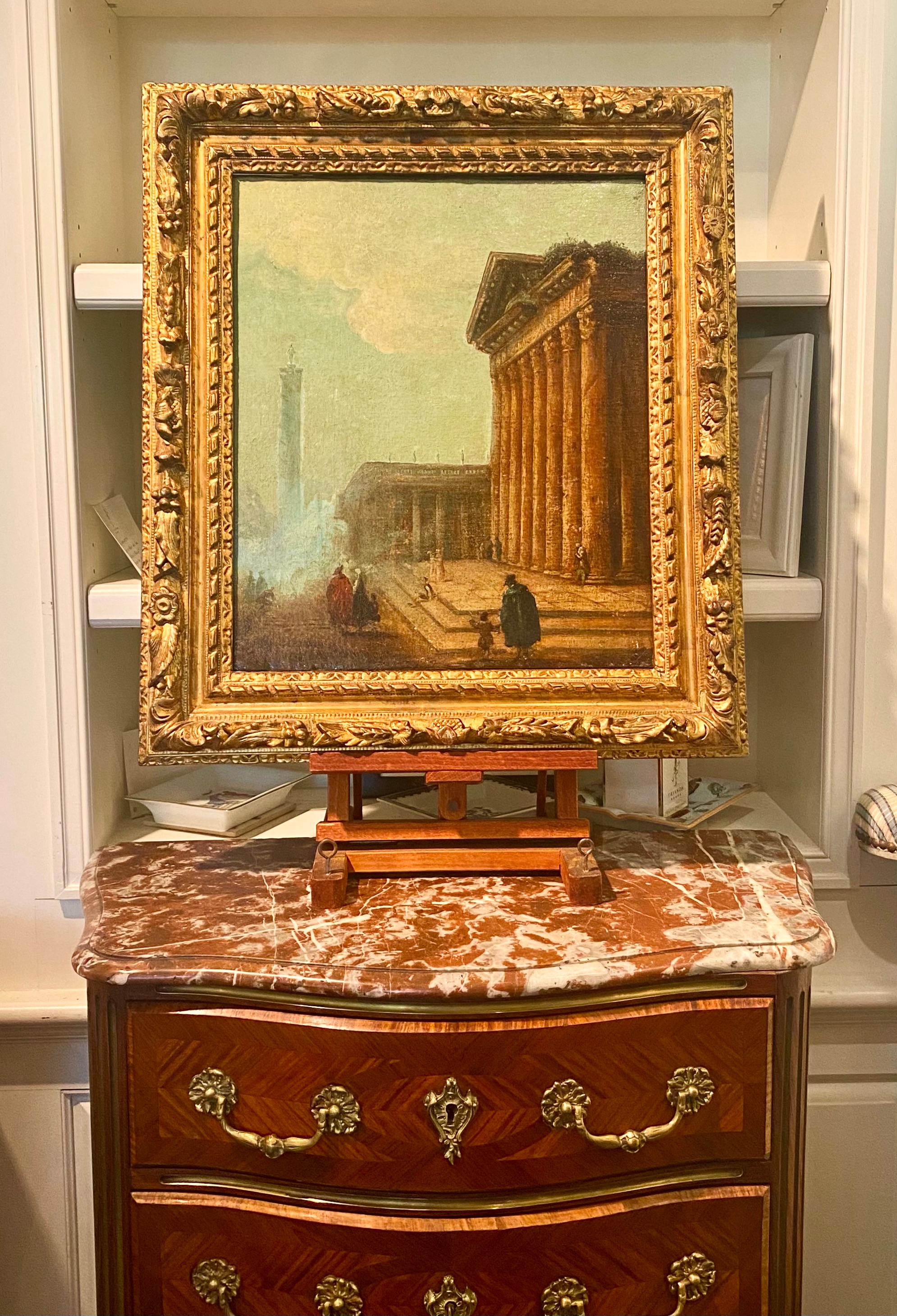 French Neoclassical Architectural Landscape, Oil on Canvas For Sale 11