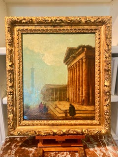 French Neoclassical Architectural Landscape, Oil on Canvas