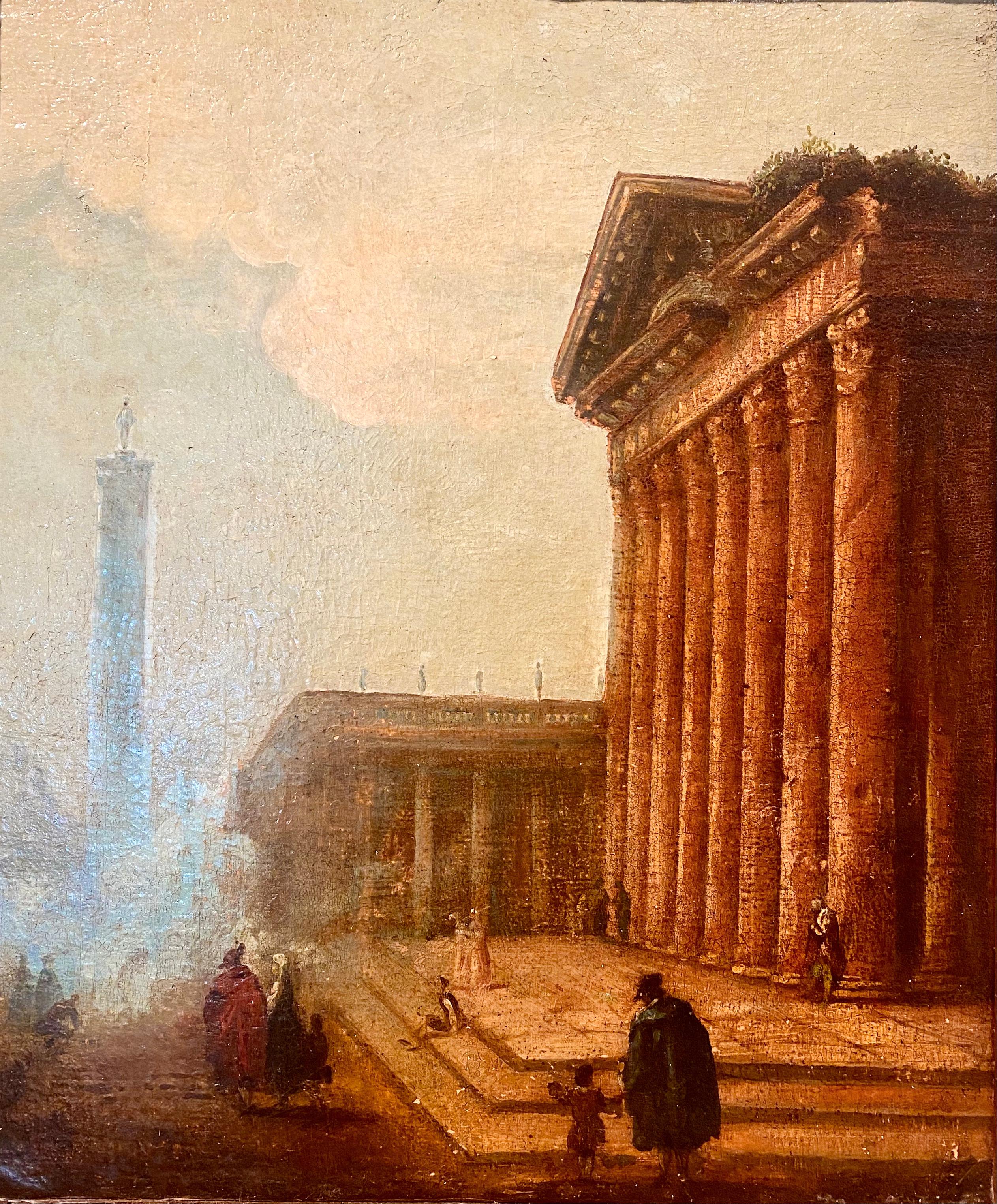Néoclassique Paysage architectural néoclassique français, huile sur toile en vente