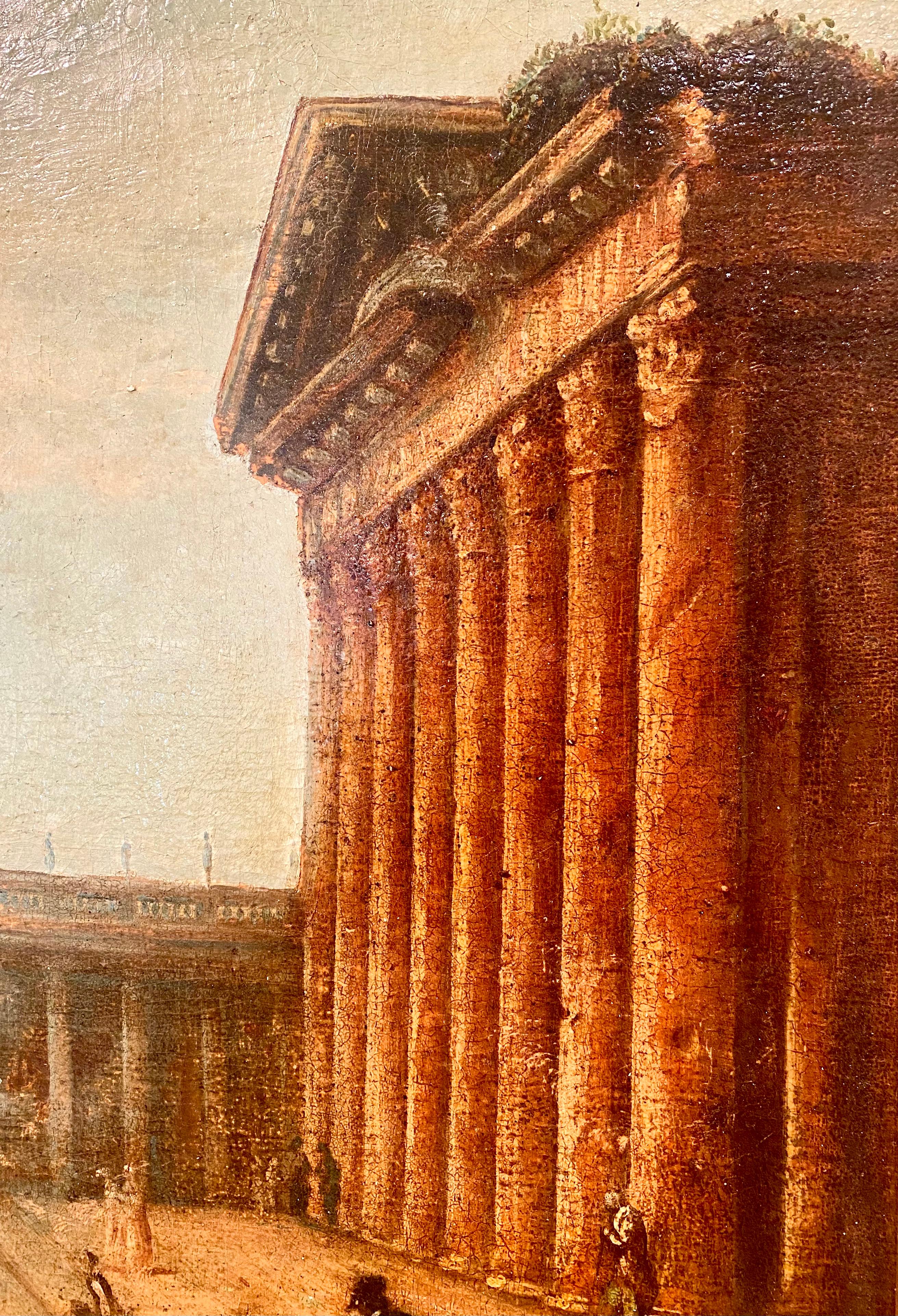 French Neoclassical Architectural Landscape, Oil on Canvas For Sale 1