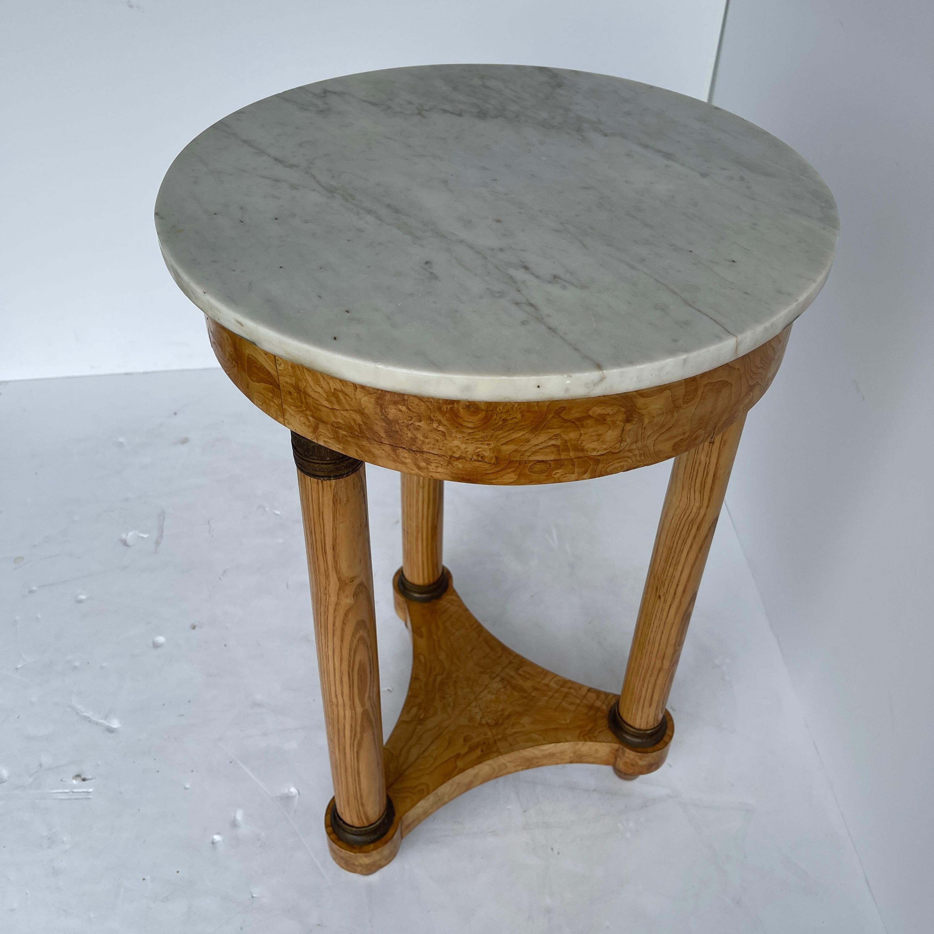French Neoclassical Baker White Marble Top Empire Table with Bronze Hardware 2
