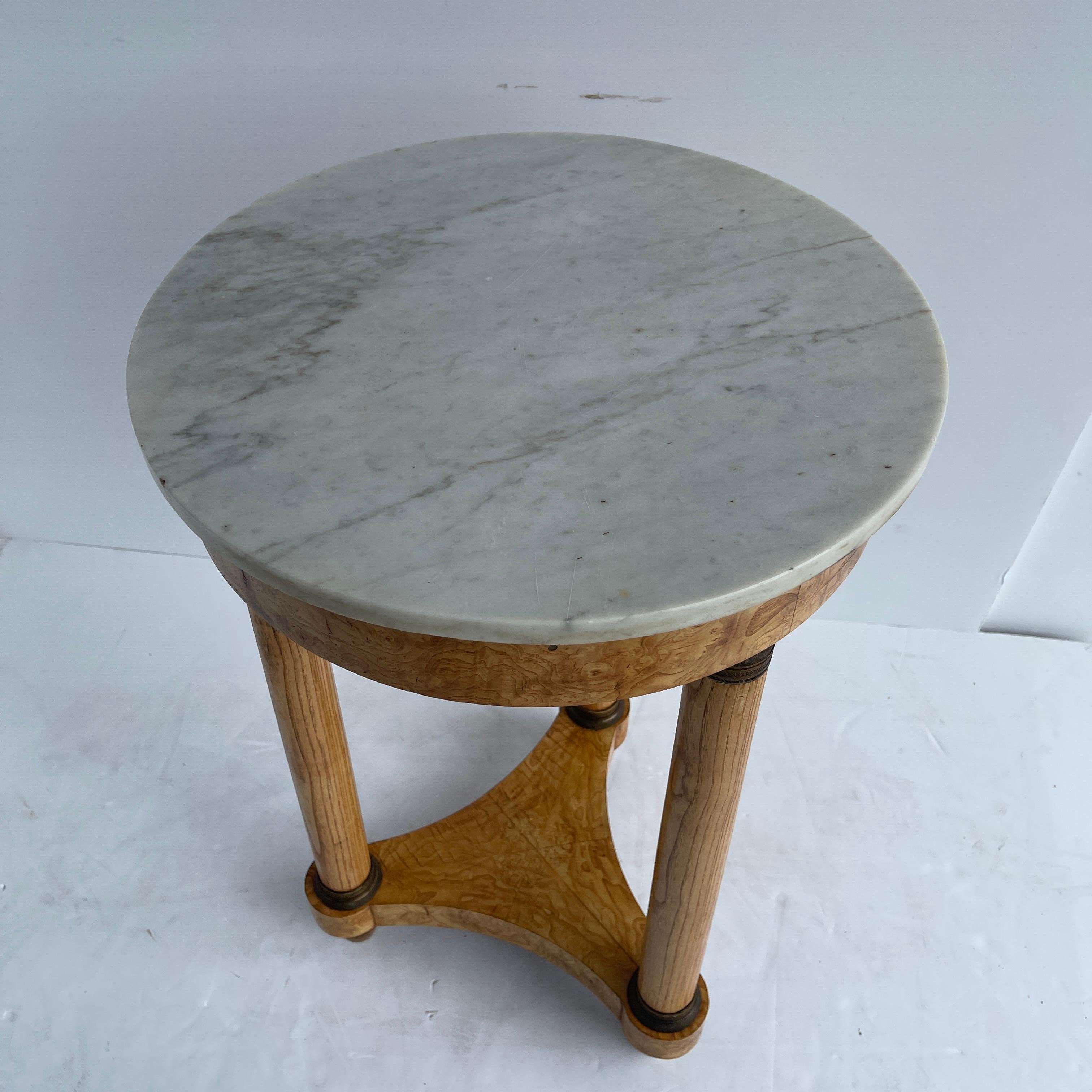 French Neoclassical Baker White Marble Top Empire Table with Bronze Hardware 3