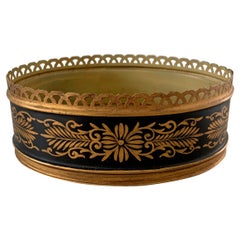 French Neoclassical Black and Gold Reticulated Tole Cachepot Planter Vase