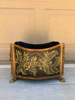 French Neoclassical Black & Gold Cachepot Planter Vase with Lion Heads and Paws