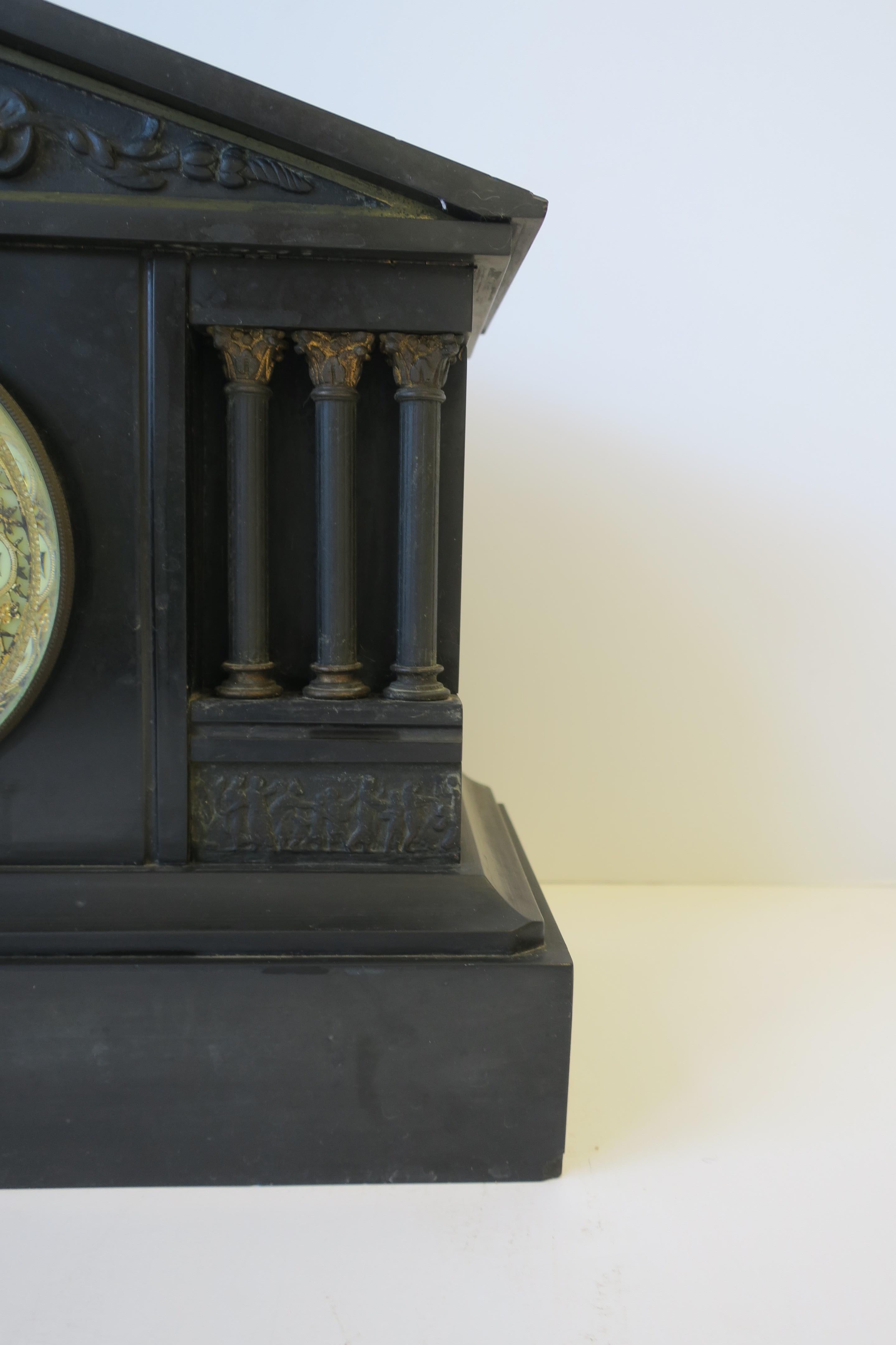 French Neoclassical Black Slate and Gold Gilt Mantel Clock 2