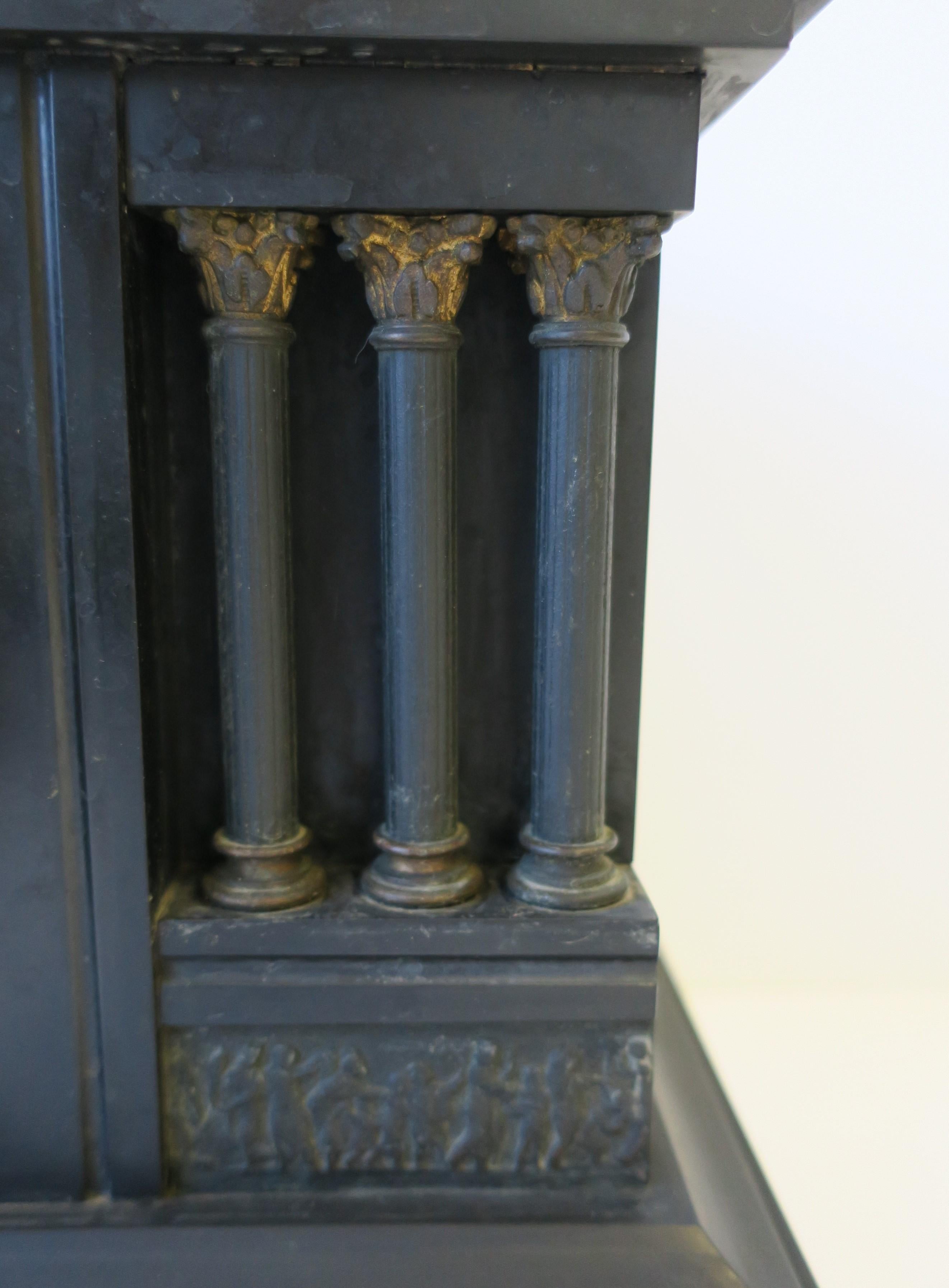 French Neoclassical Black Slate and Gold Gilt Mantel Clock 3