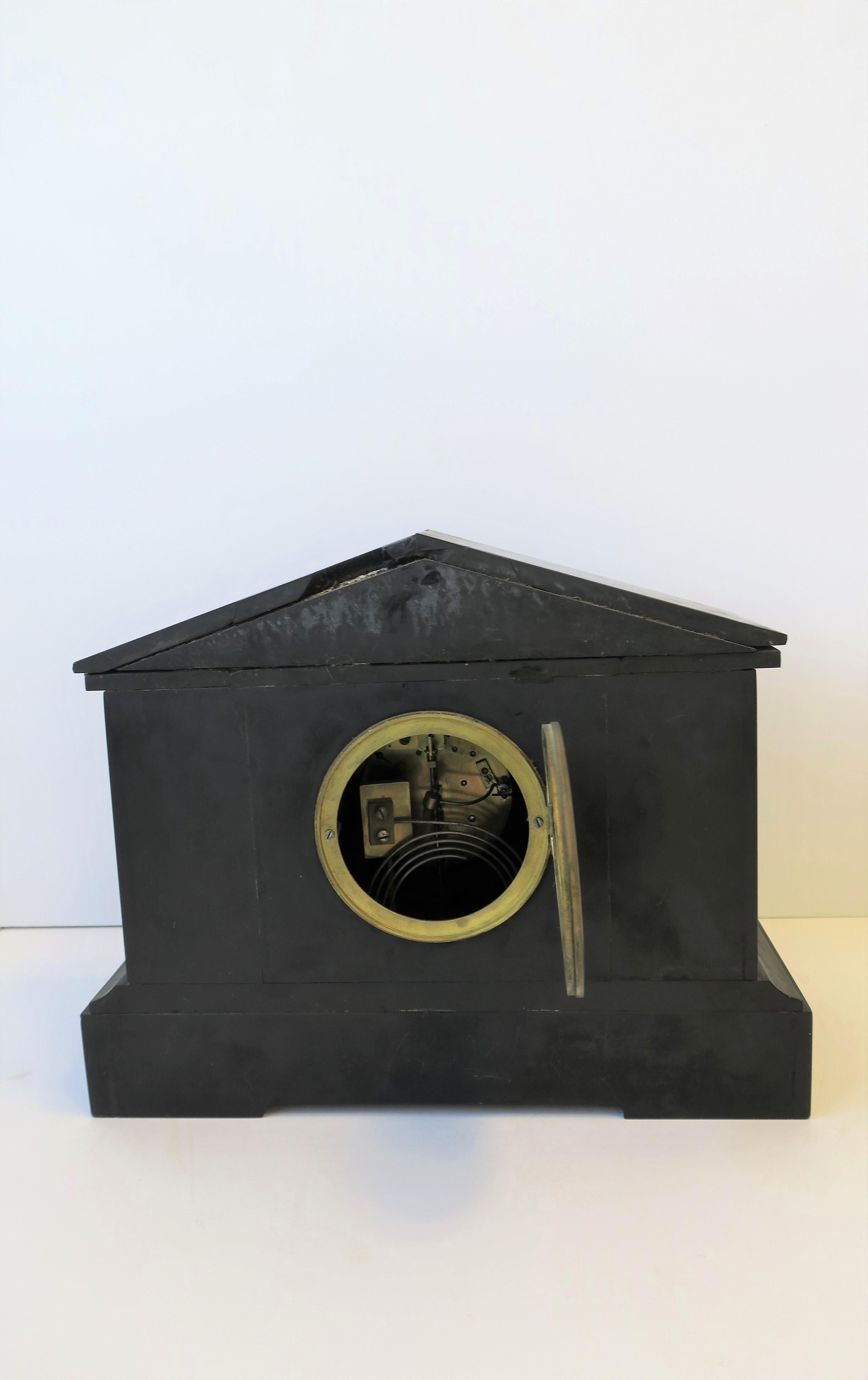 French Neoclassical Black Slate and Gold Gilt Mantel Clock 7